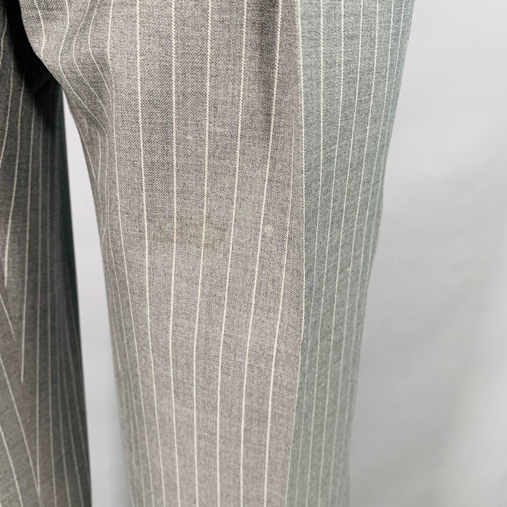 RALPH LAUREN Taille 39 Regular Costume à revers échancré en laine grise à rayures en vente 4