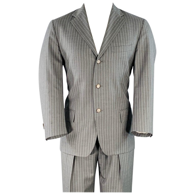 RALPH LAUREN Size 39 Regular Grey Stripe Wool Notch Lapel Suit For