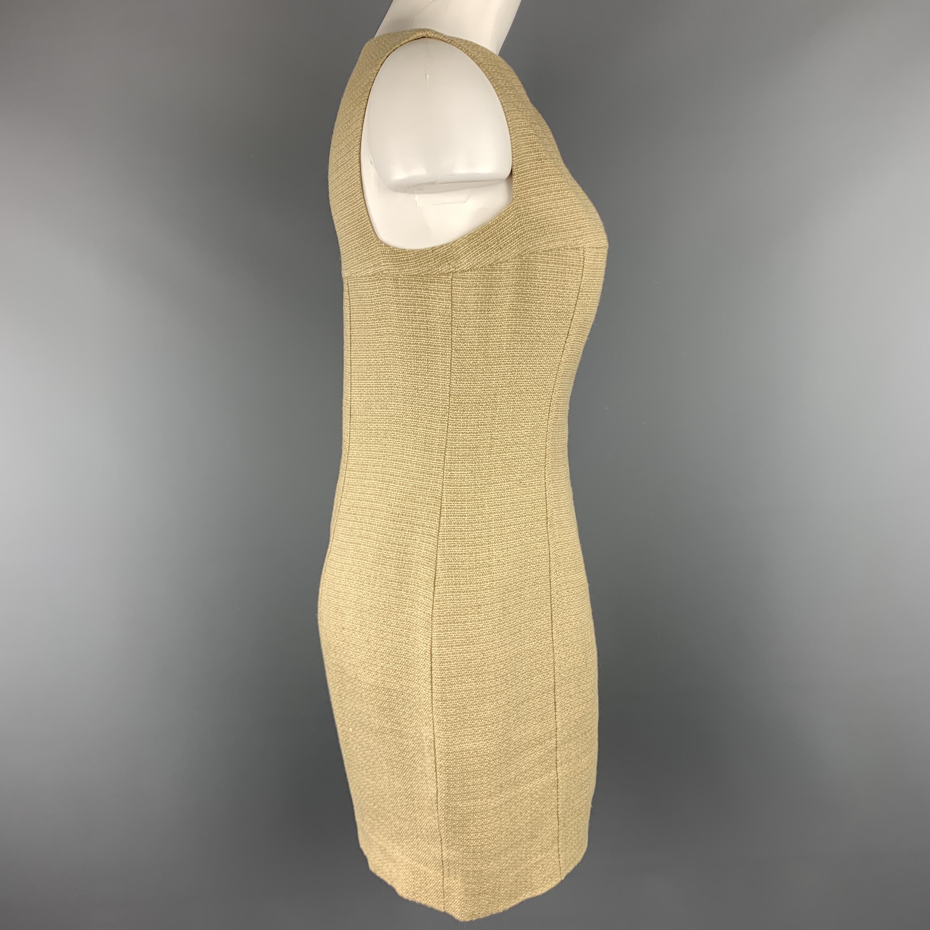 Women's RALPH LAUREN Size 4 Beige & Gold Metallic Linen Blend Shift Dress