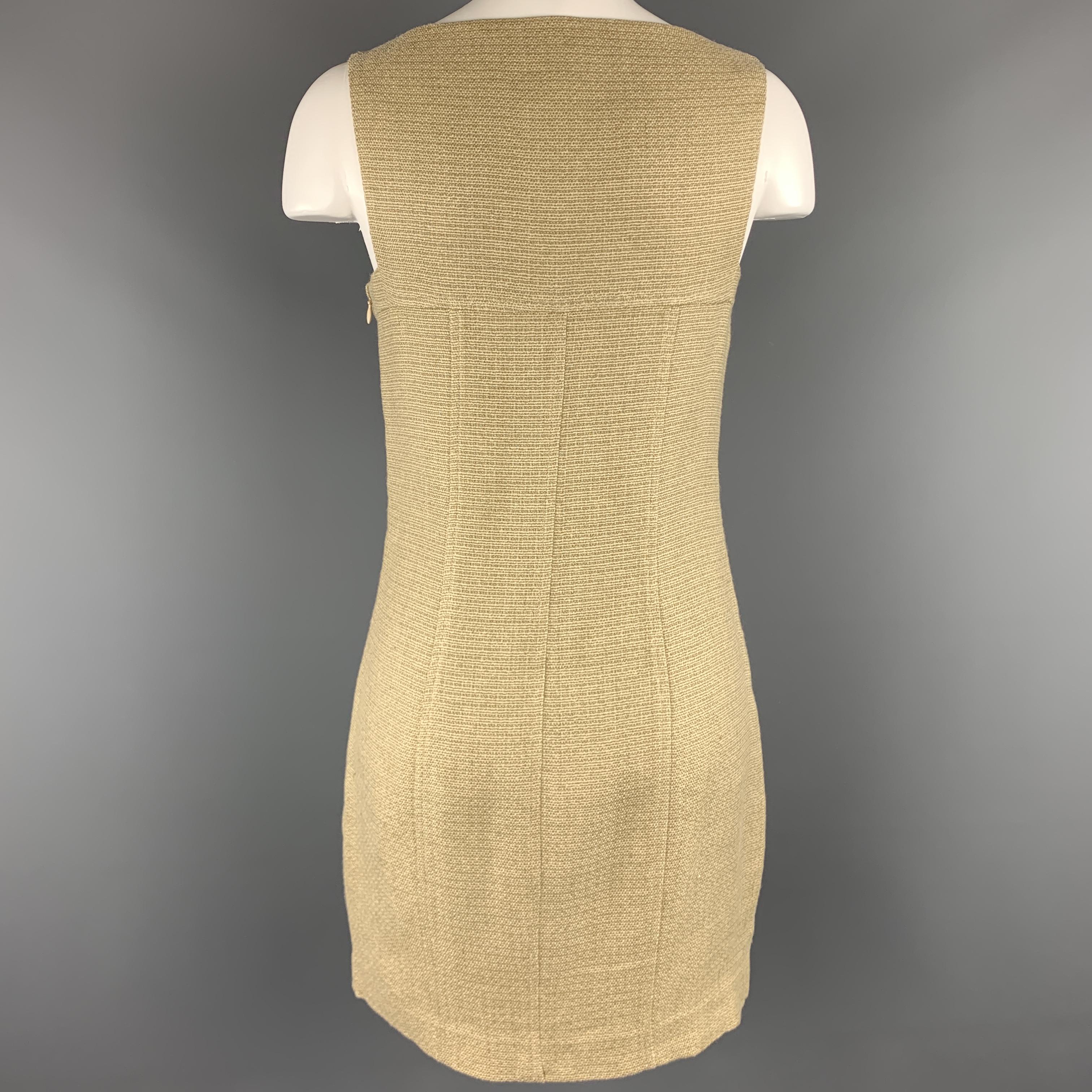 RALPH LAUREN Size 4 Beige & Gold Metallic Linen Blend Shift Dress 1