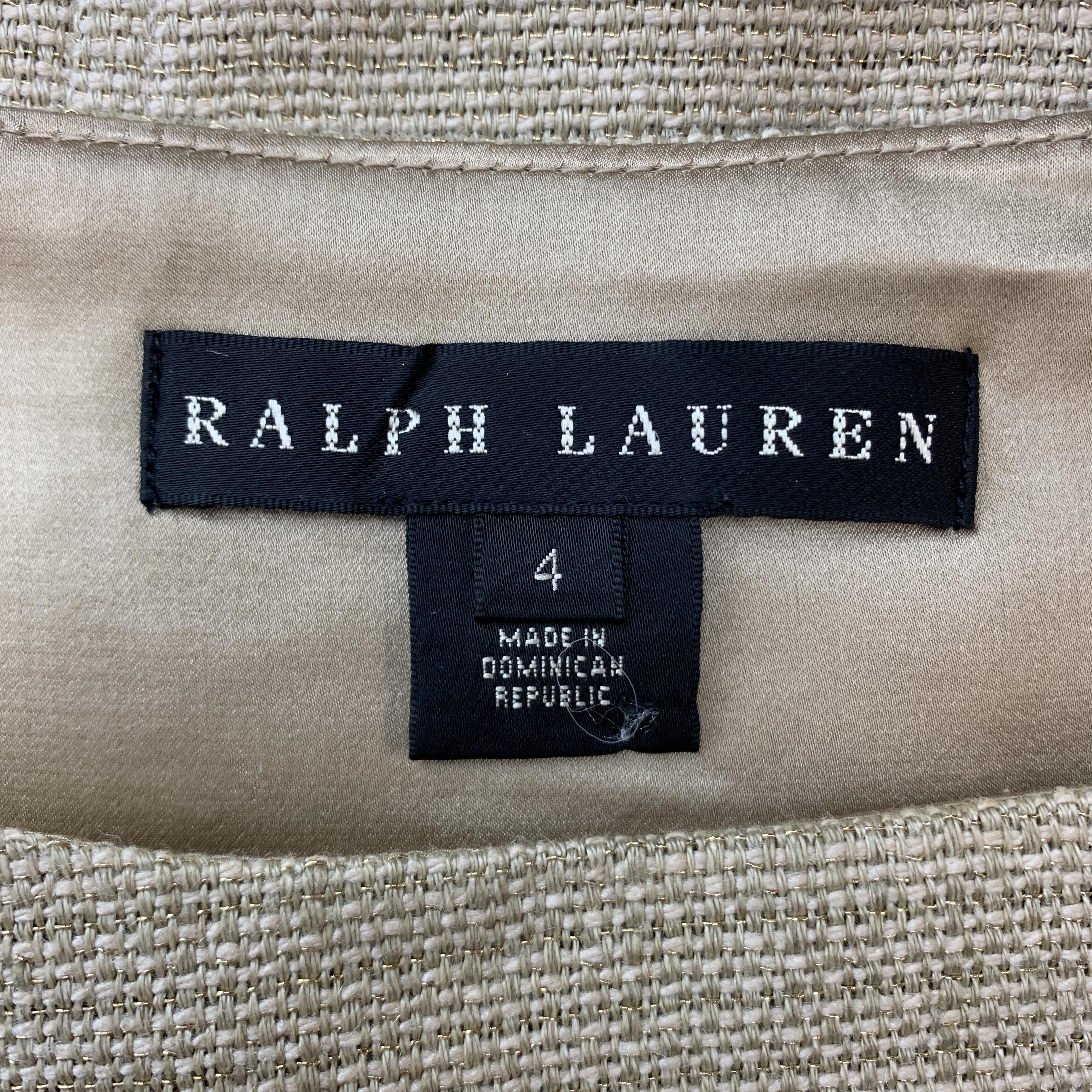 RALPH LAUREN Size 4 Beige & Gold Metallic Linen Blend Shift Dress 3