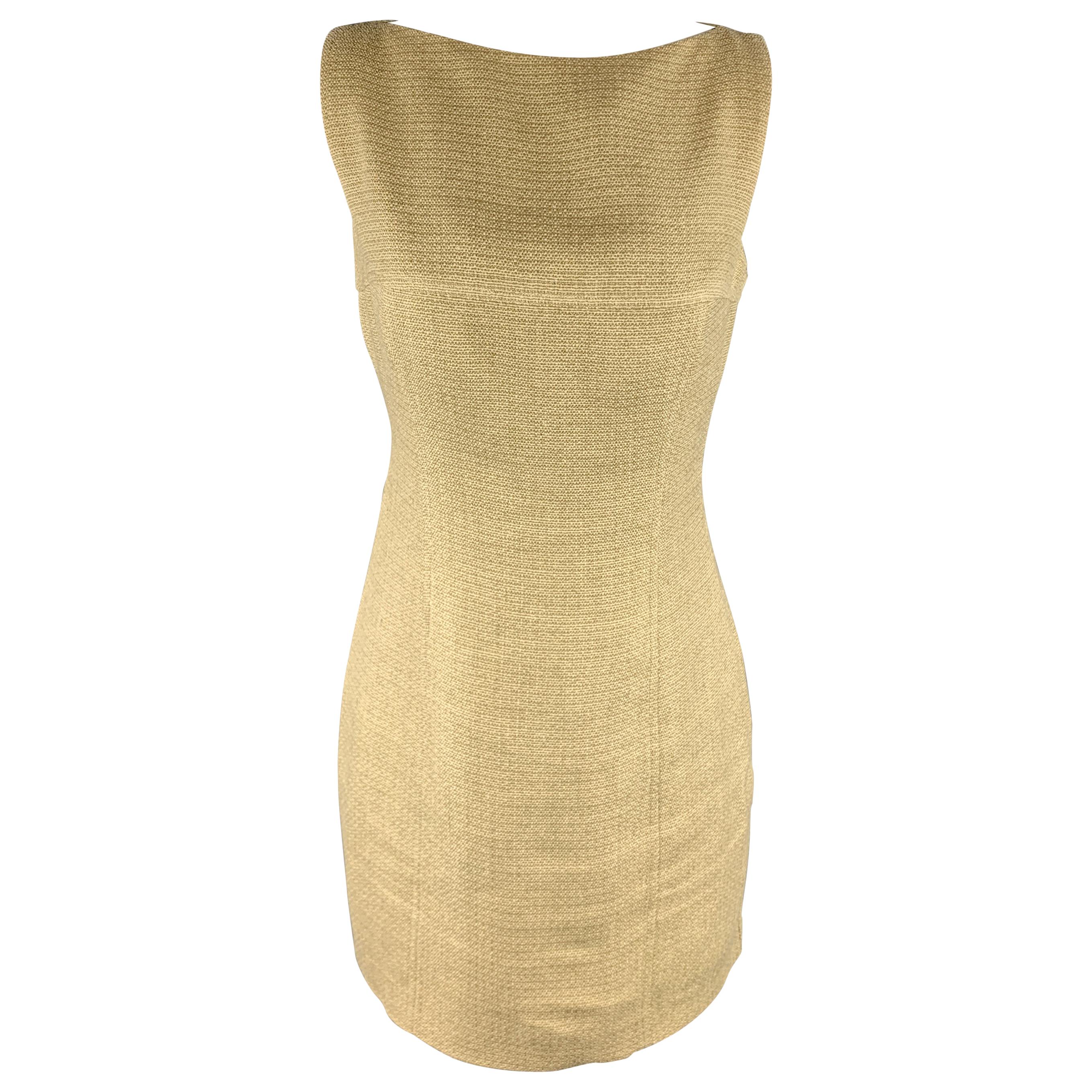 RALPH LAUREN Size 4 Beige & Gold Metallic Linen Blend Shift Dress