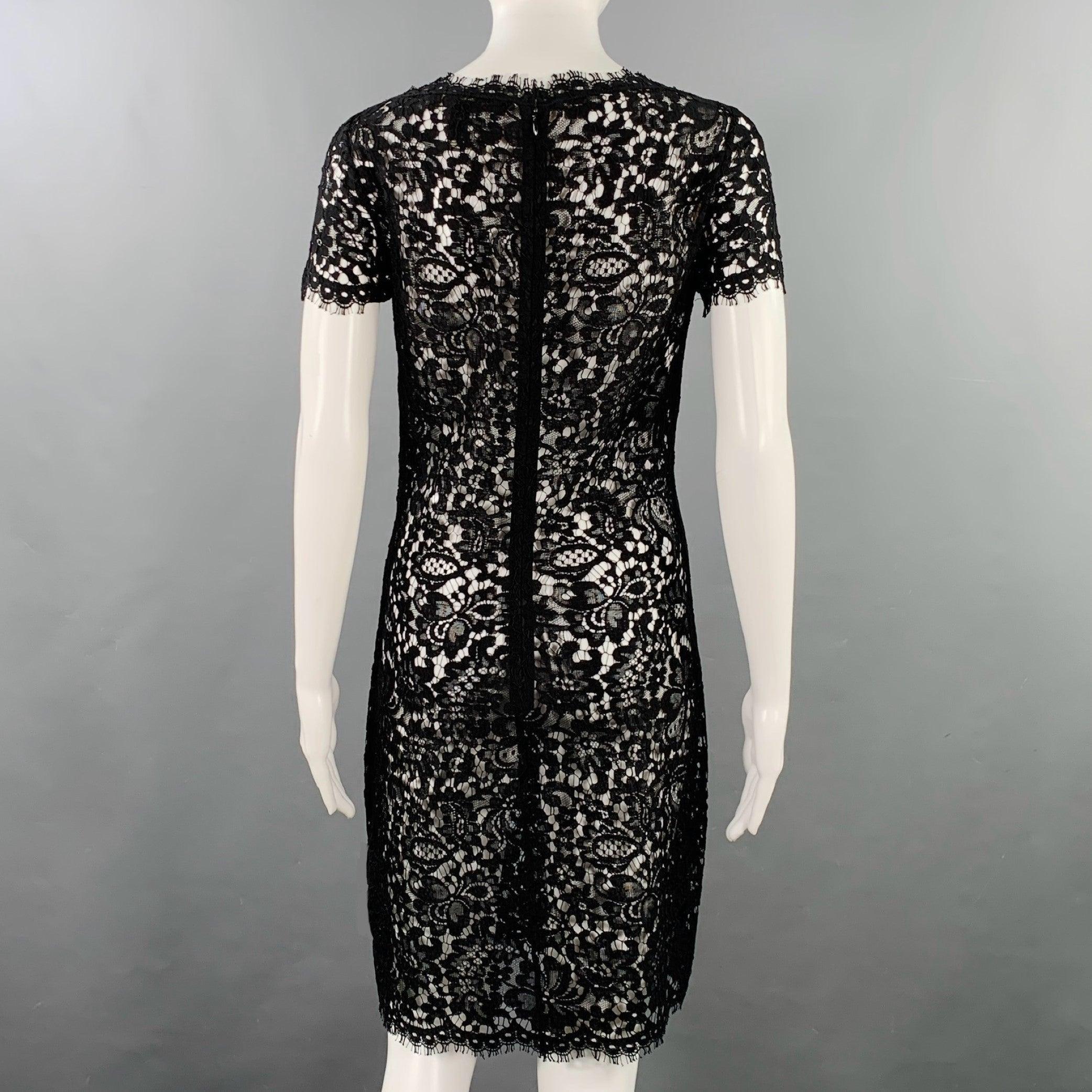 RALPH LAUREN Size 4 Black Cotton Blend Lace Short Sleeve Dress In Excellent Condition In San Francisco, CA