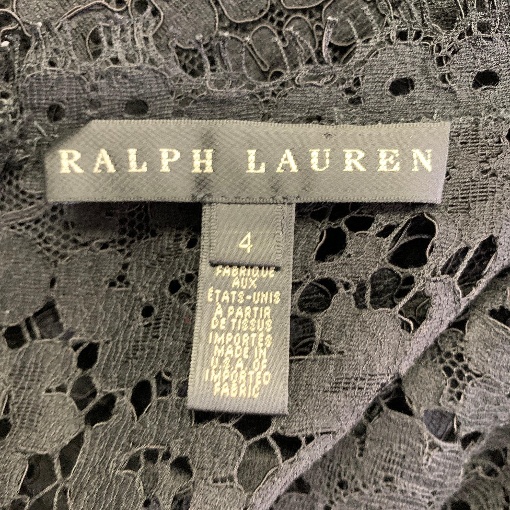 Women's RALPH LAUREN Size 4 Black Cotton Blend Lace Short Sleeve Dress