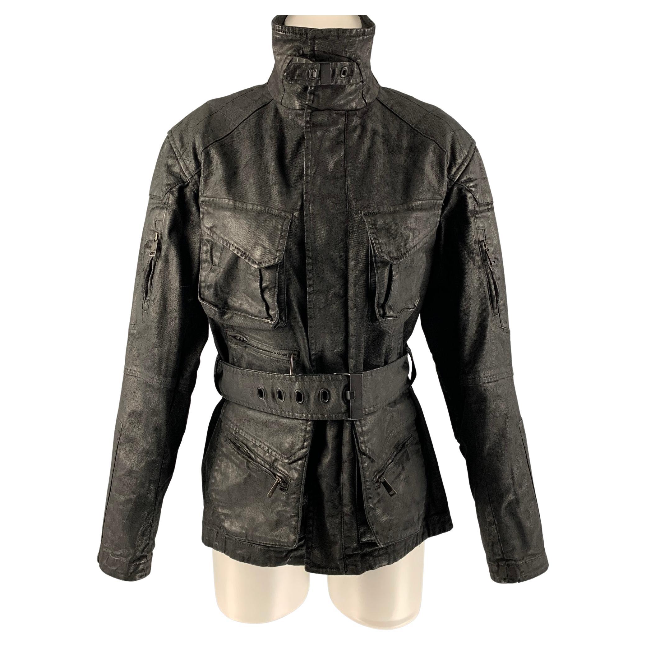 RALPH LAUREN Size 4 Black Cotton & Elastane Zip & Snaps Jacket