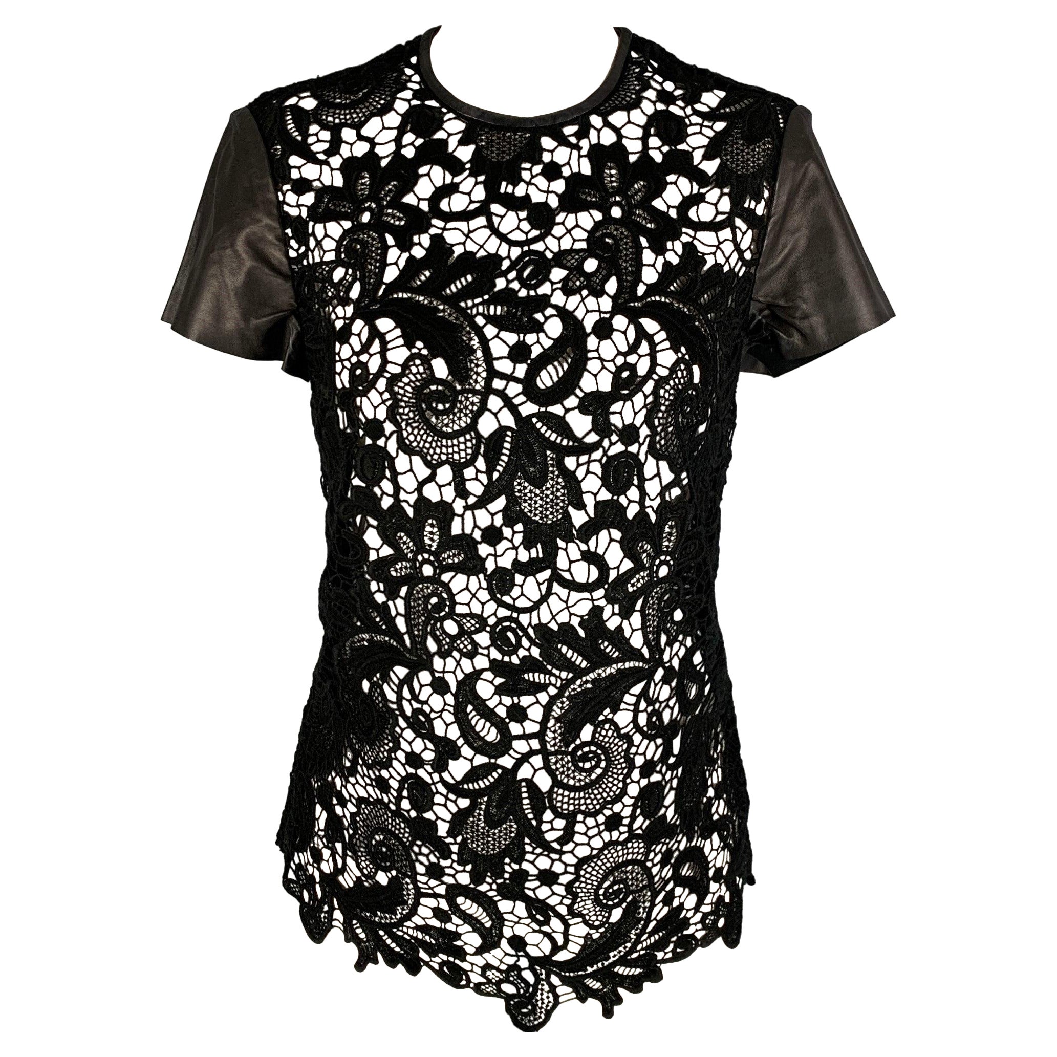 RALPH LAUREN Blusa negra de algodón See One de manga corta, talla 4