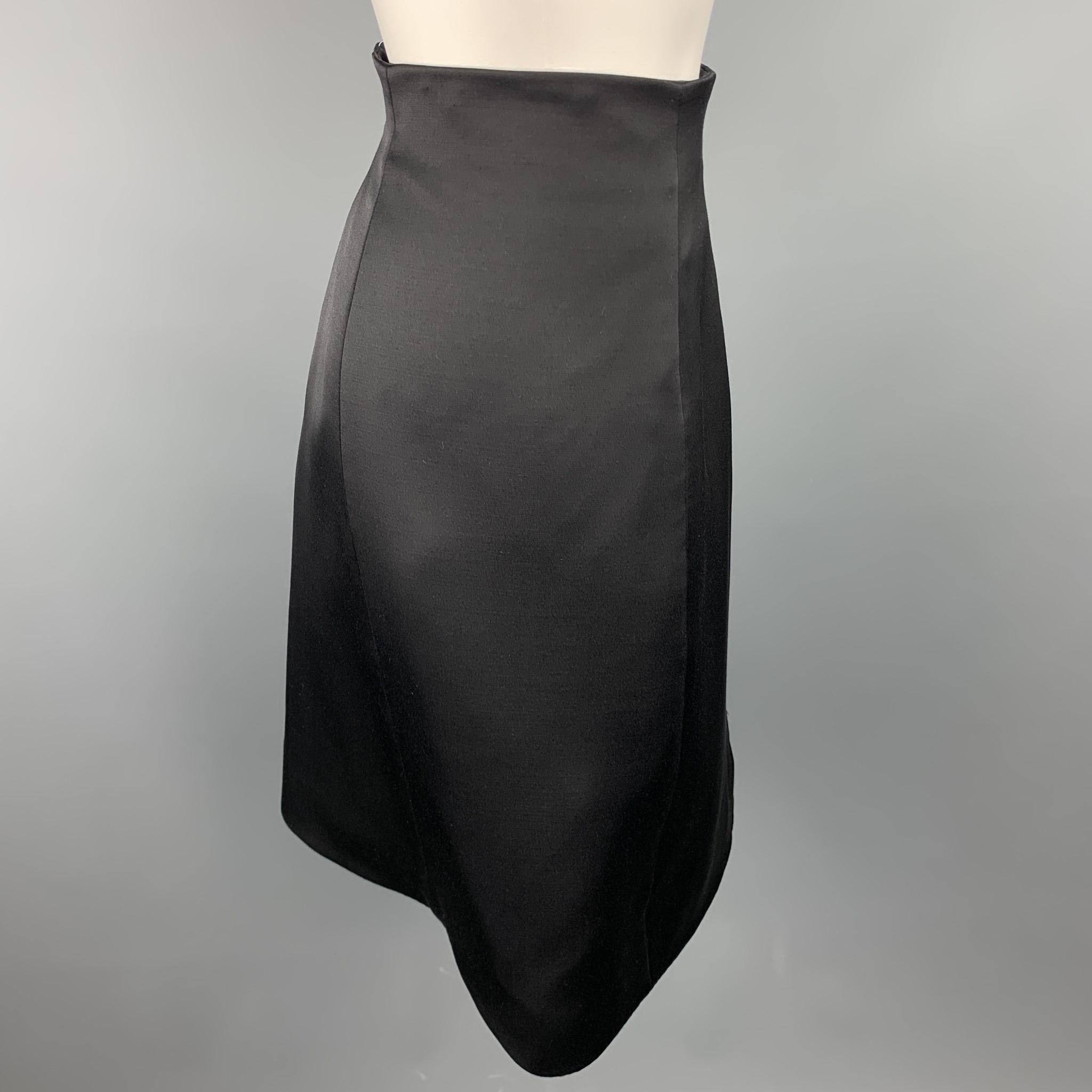 RALPH LAUREN skirt comes in a black silk / wool with a full liner featuring an a-line style and a side zipper closure. Made in USA.

Excellent Pre-Owned Condition.
Marked: US 4

Measurements:

Waist: 26 in. 
Hip: 38 in. 
Length: 22 in. 