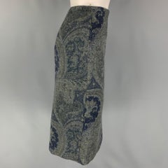 RALPH LAUREN Size 4 Blue Grey Wool Paisley Pencil Below Knee Skirt