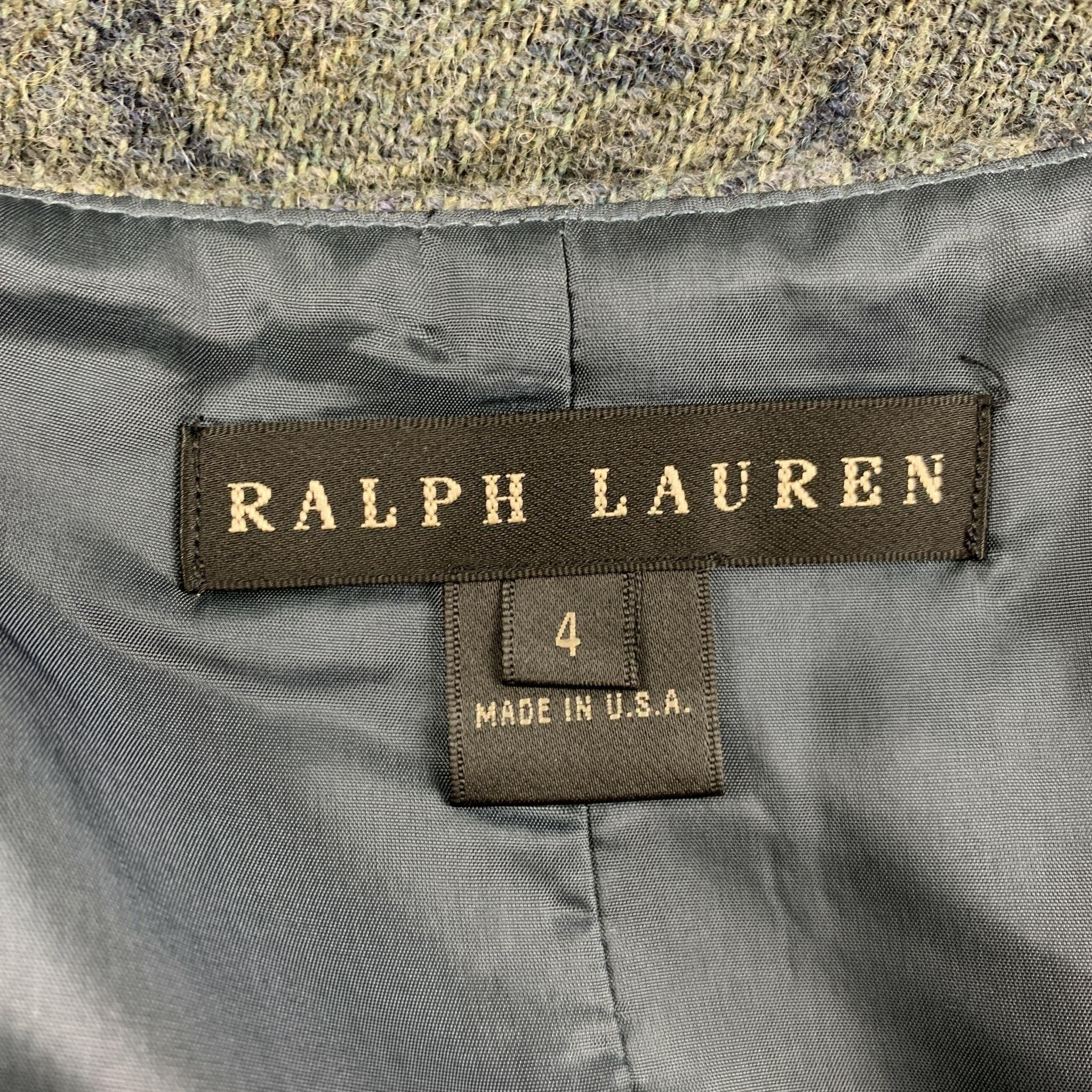 Ralph Lauren Taglia 4 Gonna a matita sotto il ginocchio in lana blu e grigia con motivo Paisley In condizioni ottime in vendita a San Francisco, CA