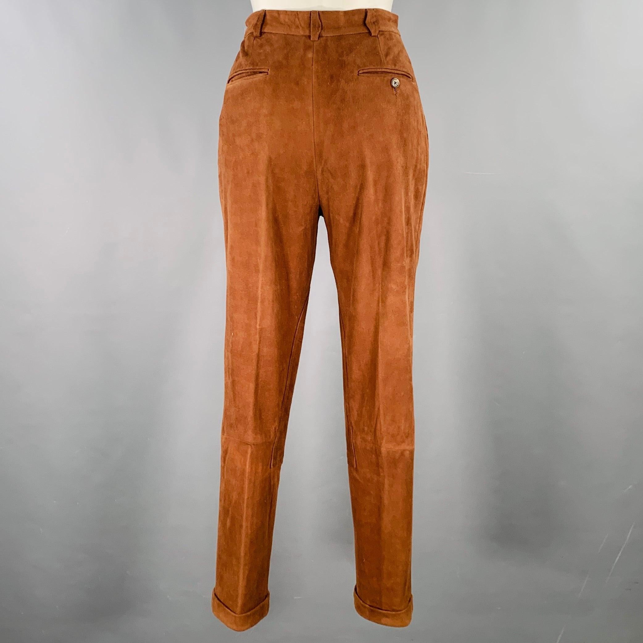 RALPH LAUREN Size 4 Brown Suede Pleated Casual Pants In Excellent Condition In San Francisco, CA