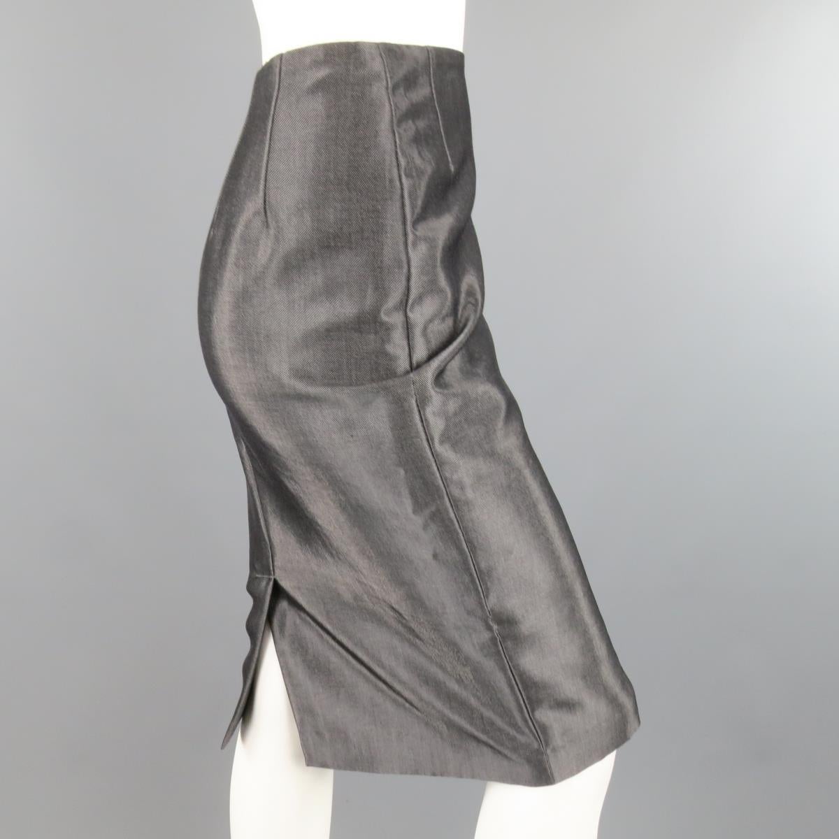 RALPH LAUREN Size 4 Metallic Grey Wool Blend Denim Pencil Skirt In Good Condition For Sale In San Francisco, CA