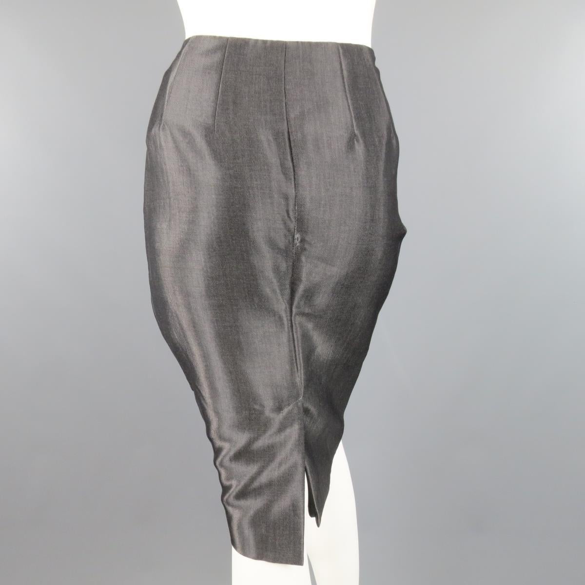 RALPH LAUREN Size 4 Metallic Grey Wool Blend Denim Pencil Skirt For Sale 2