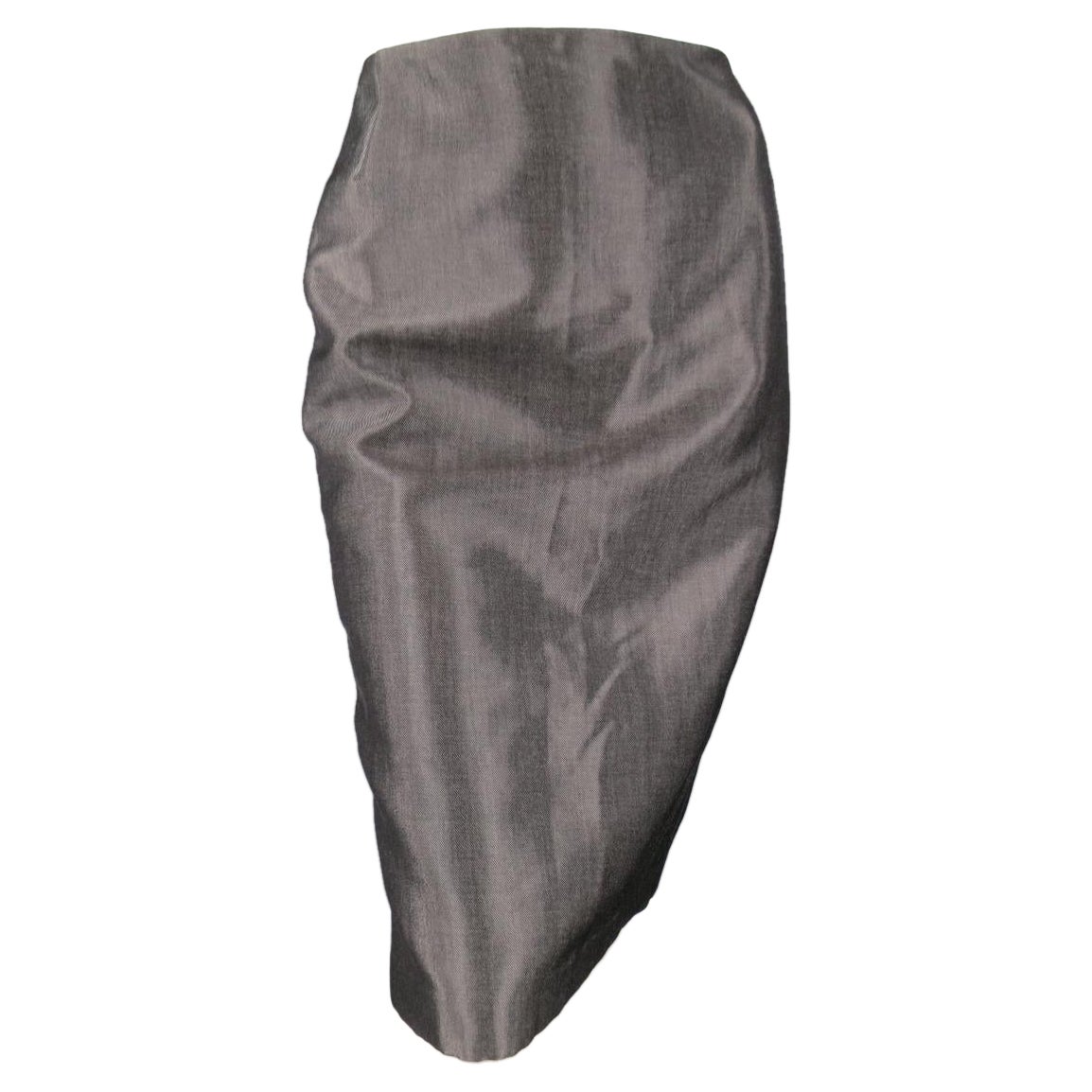 RALPH LAUREN Taille 4 - Jupe fourreau en jean mélangé de laine gris métallisé en vente