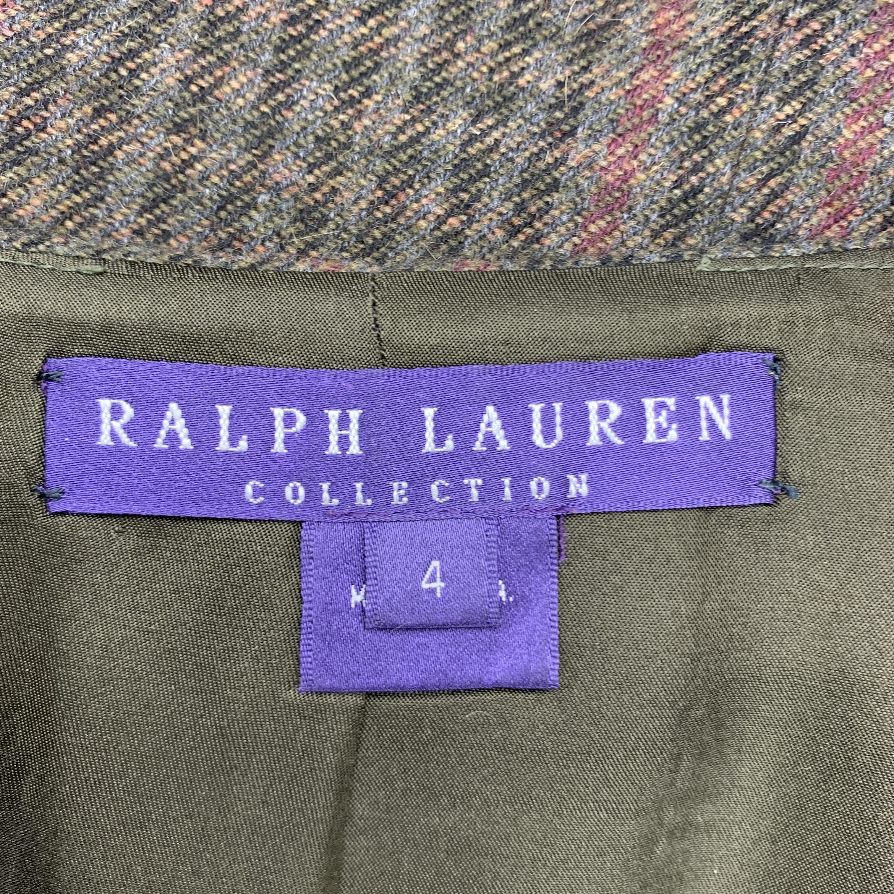 Brown RALPH LAUREN Size 4 Olive & Purple Plaid Lambswool / Angora Pencil Skirt