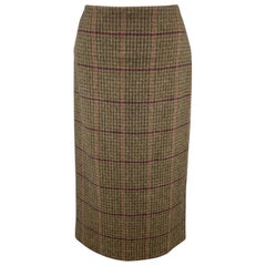 RALPH LAUREN Taille 4 Olive & Violet Lambswool Plaid / Angora Pencil Skirt