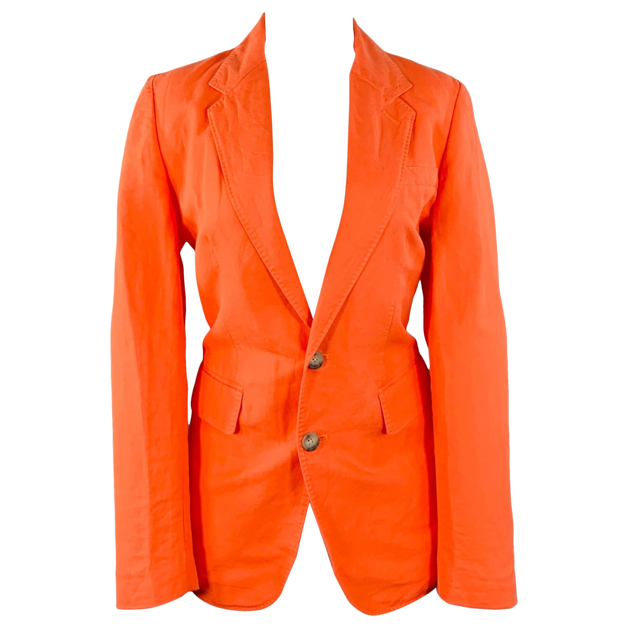 RALPH LAUREN Size 4 Orange Linen Cotton Notch Lapel Jacket Blazer en venta
