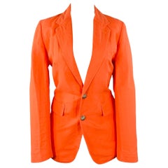 RALPH LAUREN Size 4 Orange Linen Cotton Notch Lapel Jacket Blazer