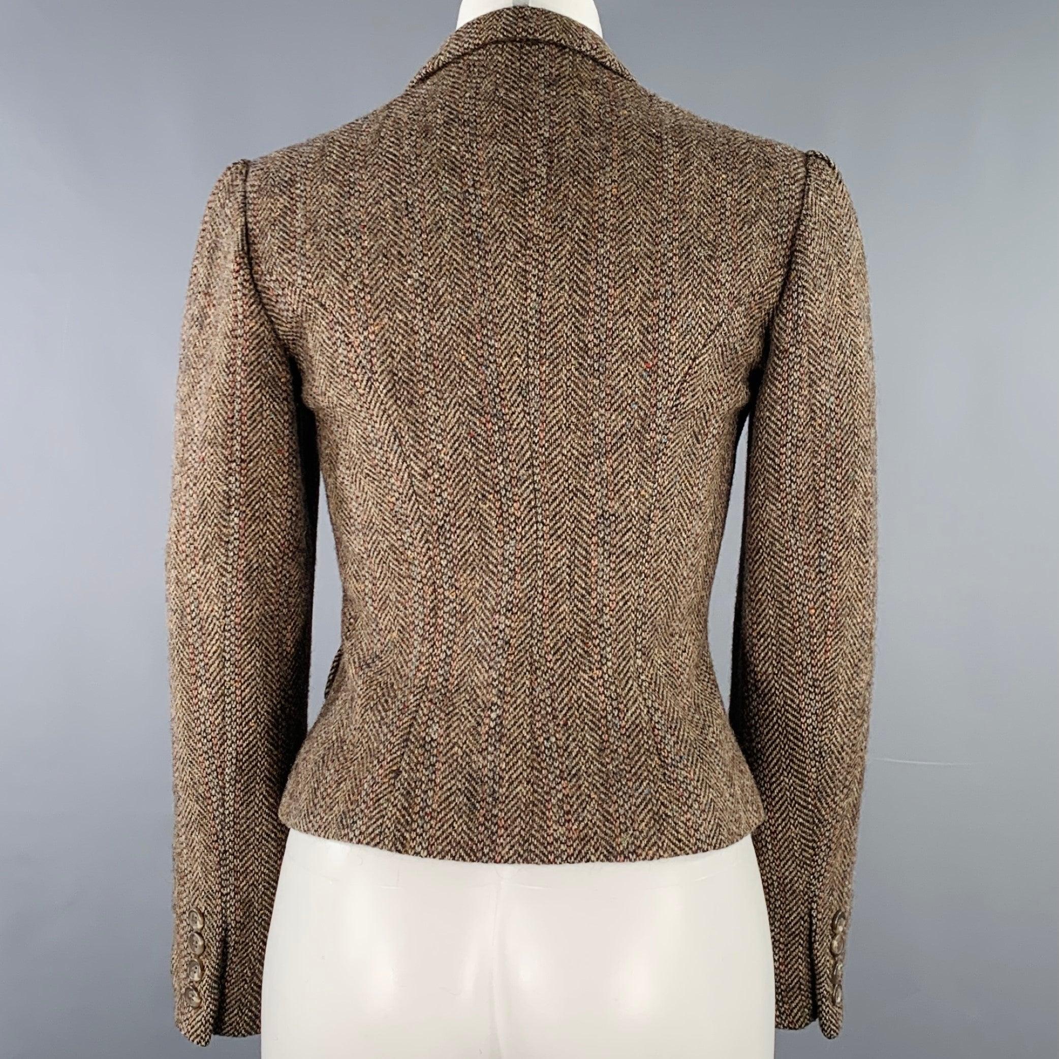 Brown RALPH LAUREN Size 4 Tan Multi Color Wool Herringbone Jacket Blazer