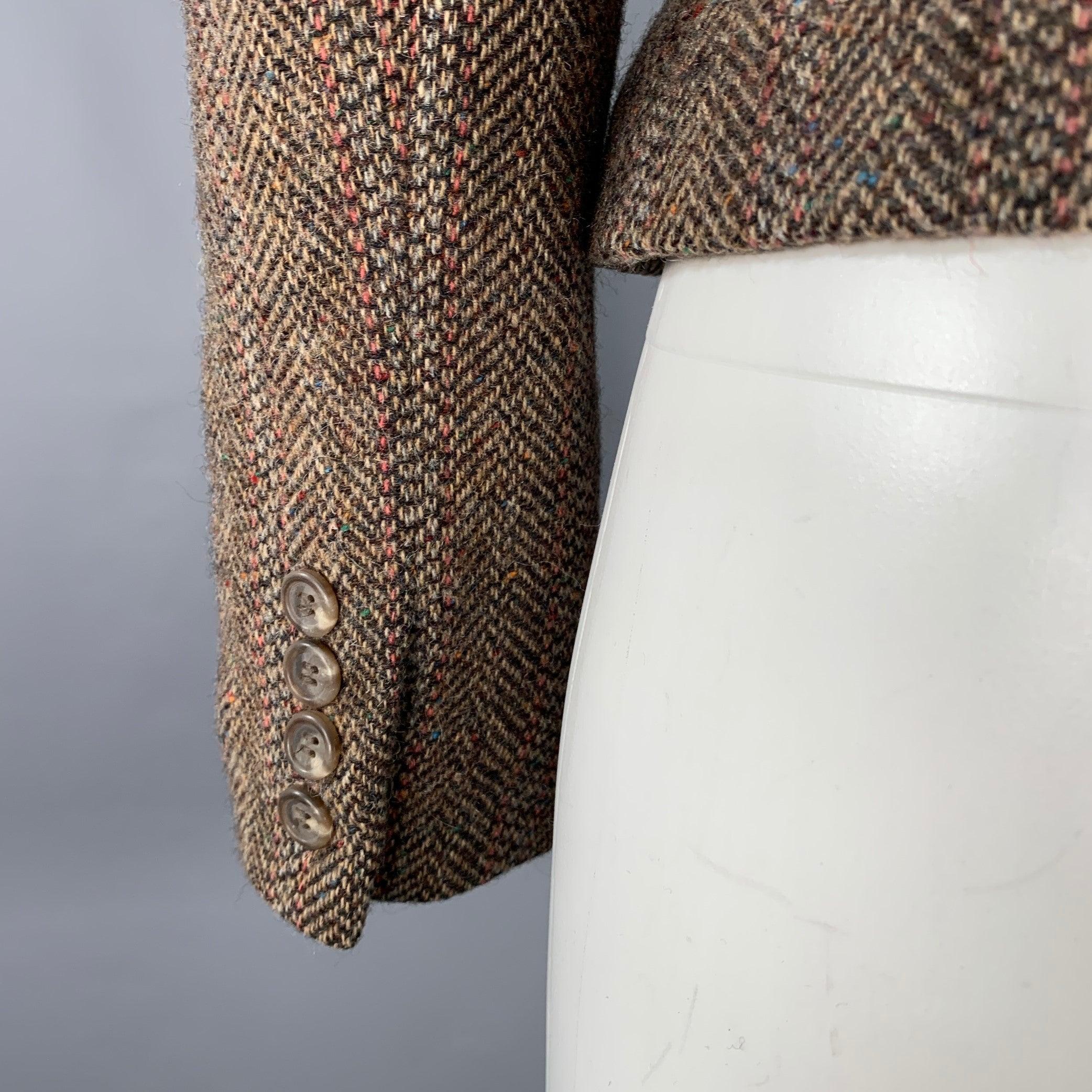 RALPH LAUREN Size 4 Tan Multi Color Wool Herringbone Jacket Blazer In Excellent Condition In San Francisco, CA
