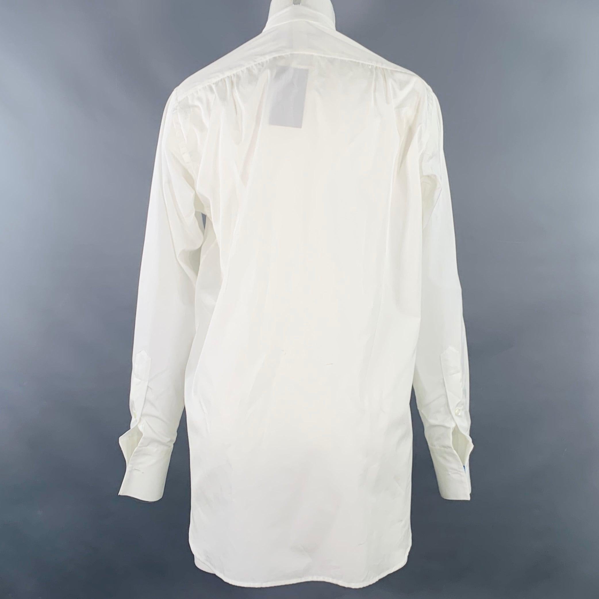 RALPH LAUREN Size 4 White Cotton Pleated Collarless Dress Top In Good Condition For Sale In San Francisco, CA
