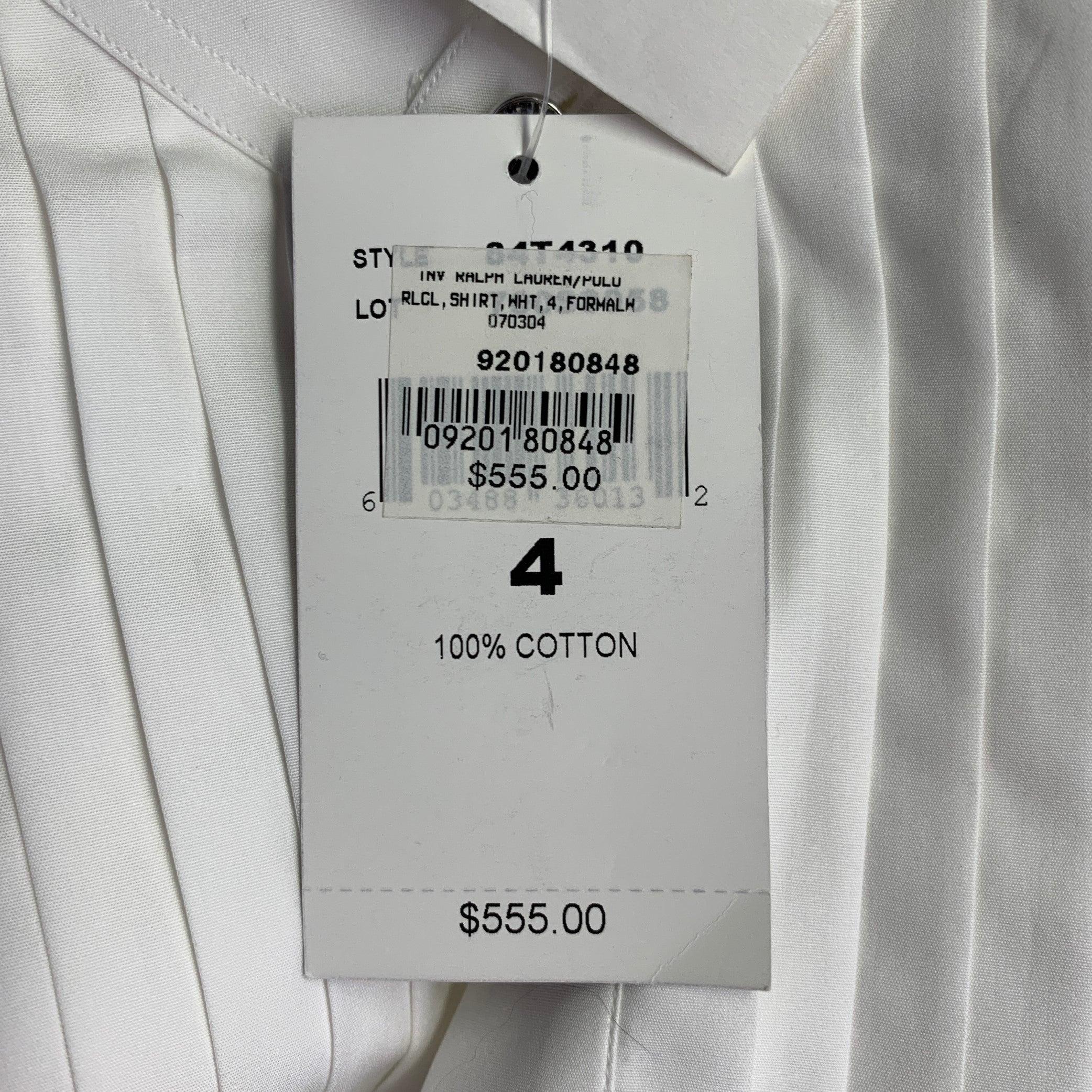 RALPH LAUREN Size 4 White Cotton Pleated Collarless Dress Top For Sale 4