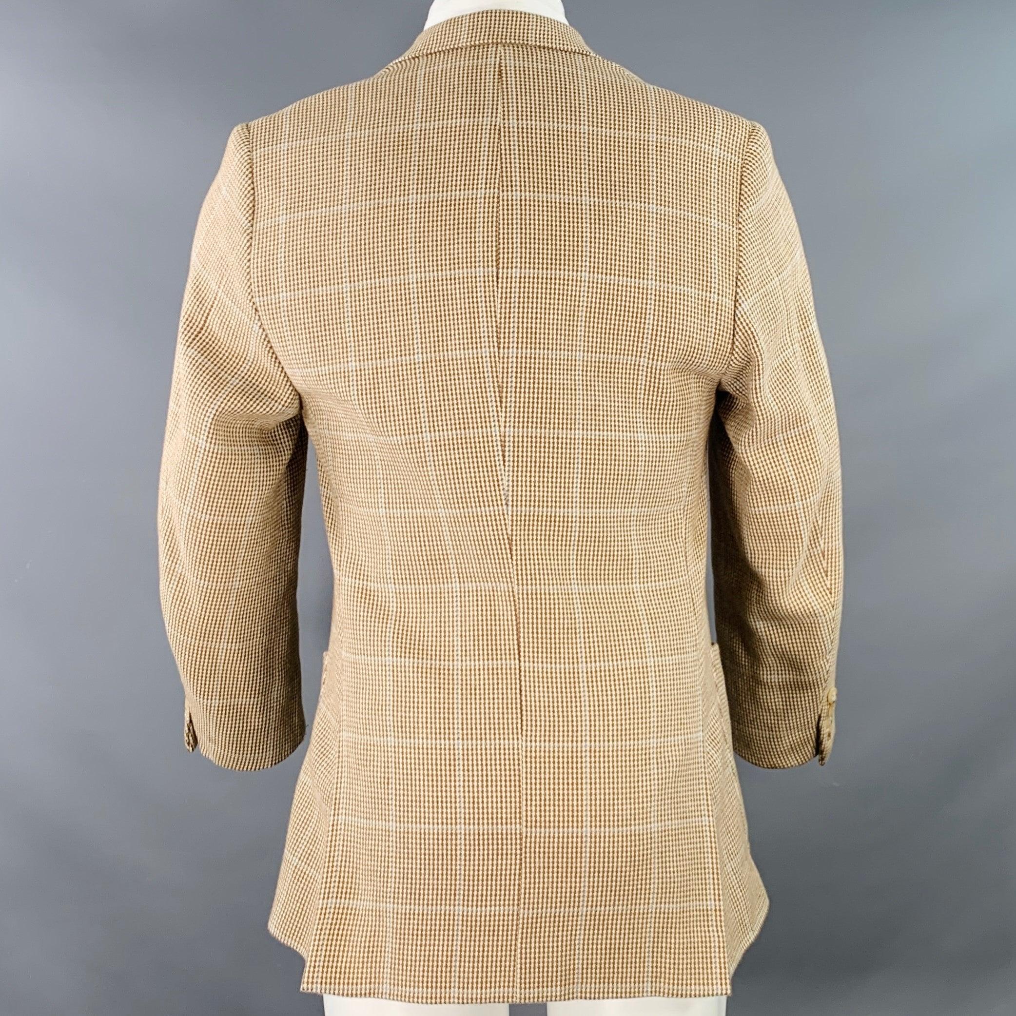 RALPH LAUREN Size 40 Brown Beige Plaid Cotton Notch Lapel Sport Coat In Good Condition For Sale In San Francisco, CA