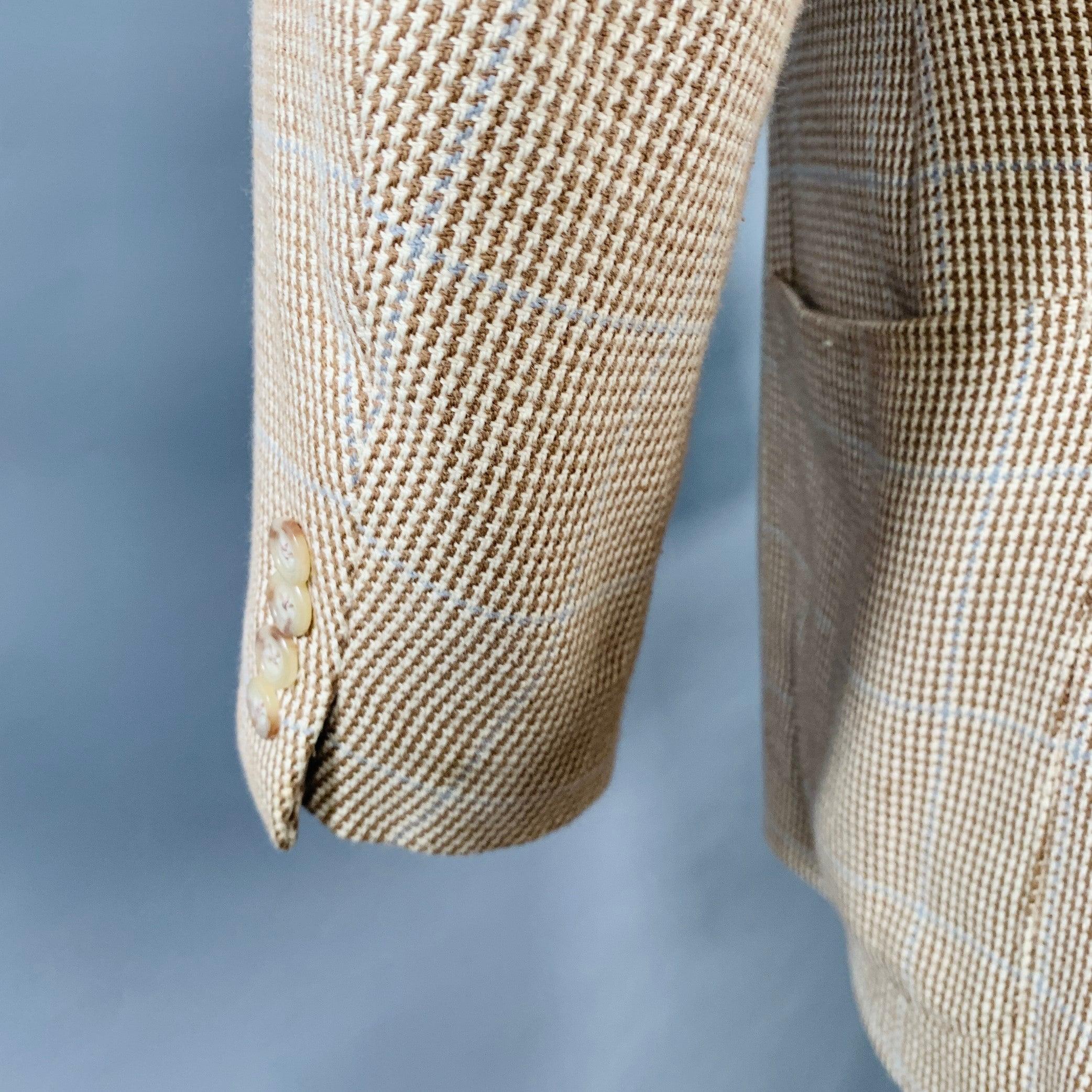Men's RALPH LAUREN Size 40 Brown Beige Plaid Cotton Notch Lapel Sport Coat For Sale