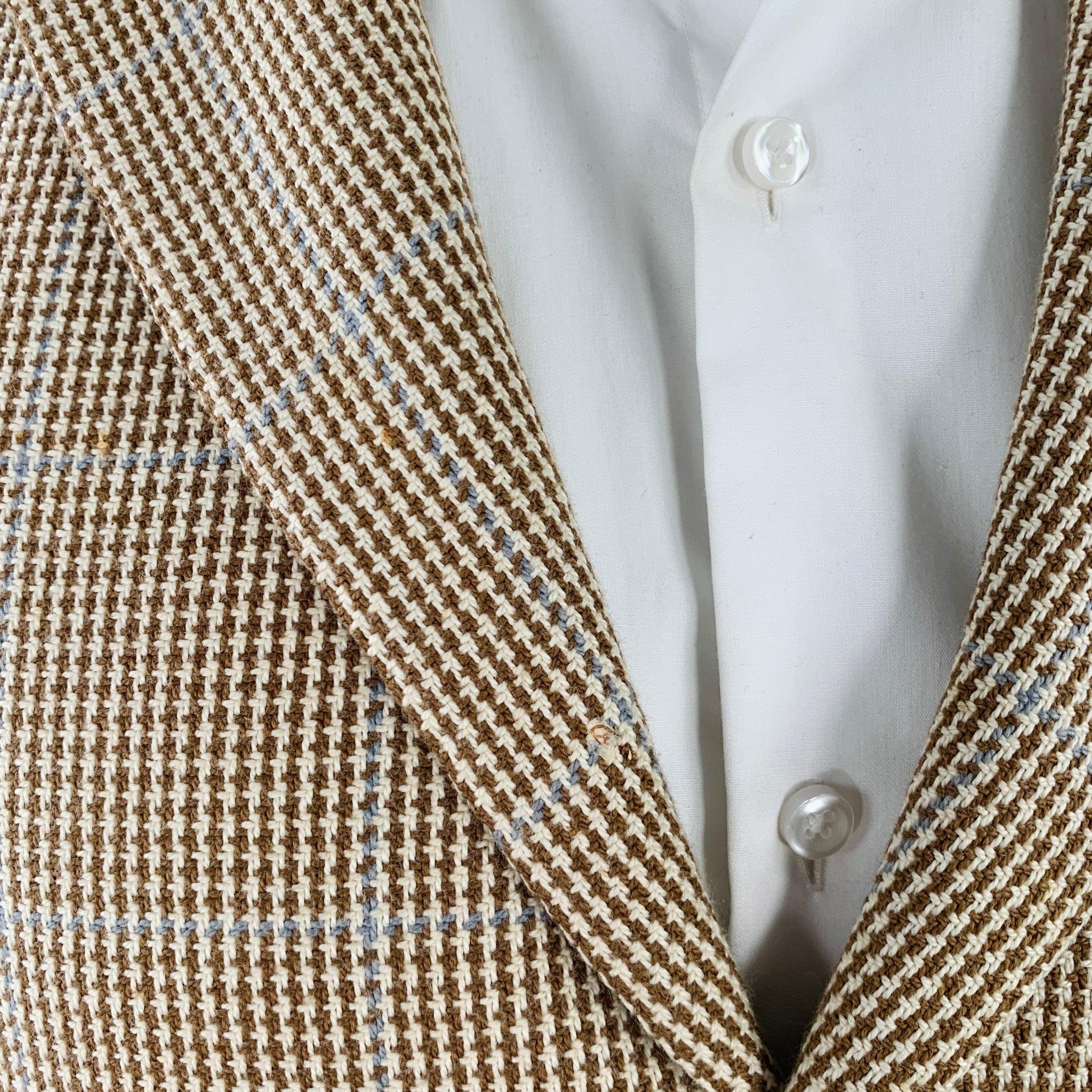 RALPH LAUREN Size 40 Brown Beige Plaid Cotton Notch Lapel Sport Coat For Sale 1