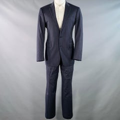 RALPH LAUREN Size 40 Navy Grey Stripe Virgin Wool Notch Lapel Suit
