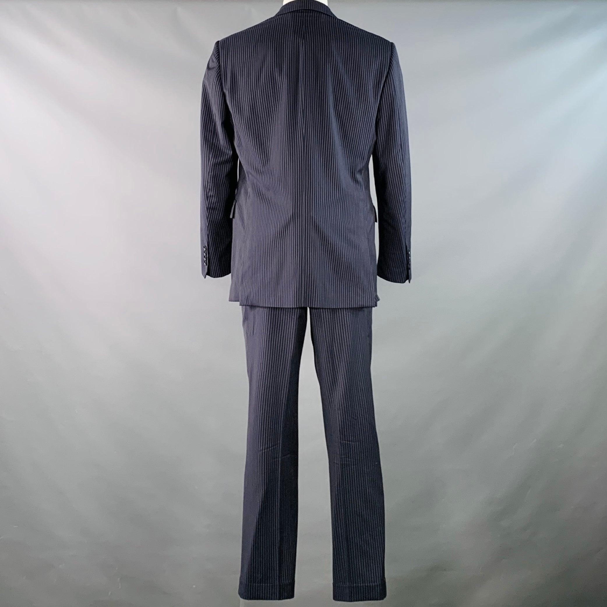 Ralph Lauren taglia 40 Abito in lana vergine a righe grigio-marino con risvolto a tacca In condizioni buone in vendita a San Francisco, CA