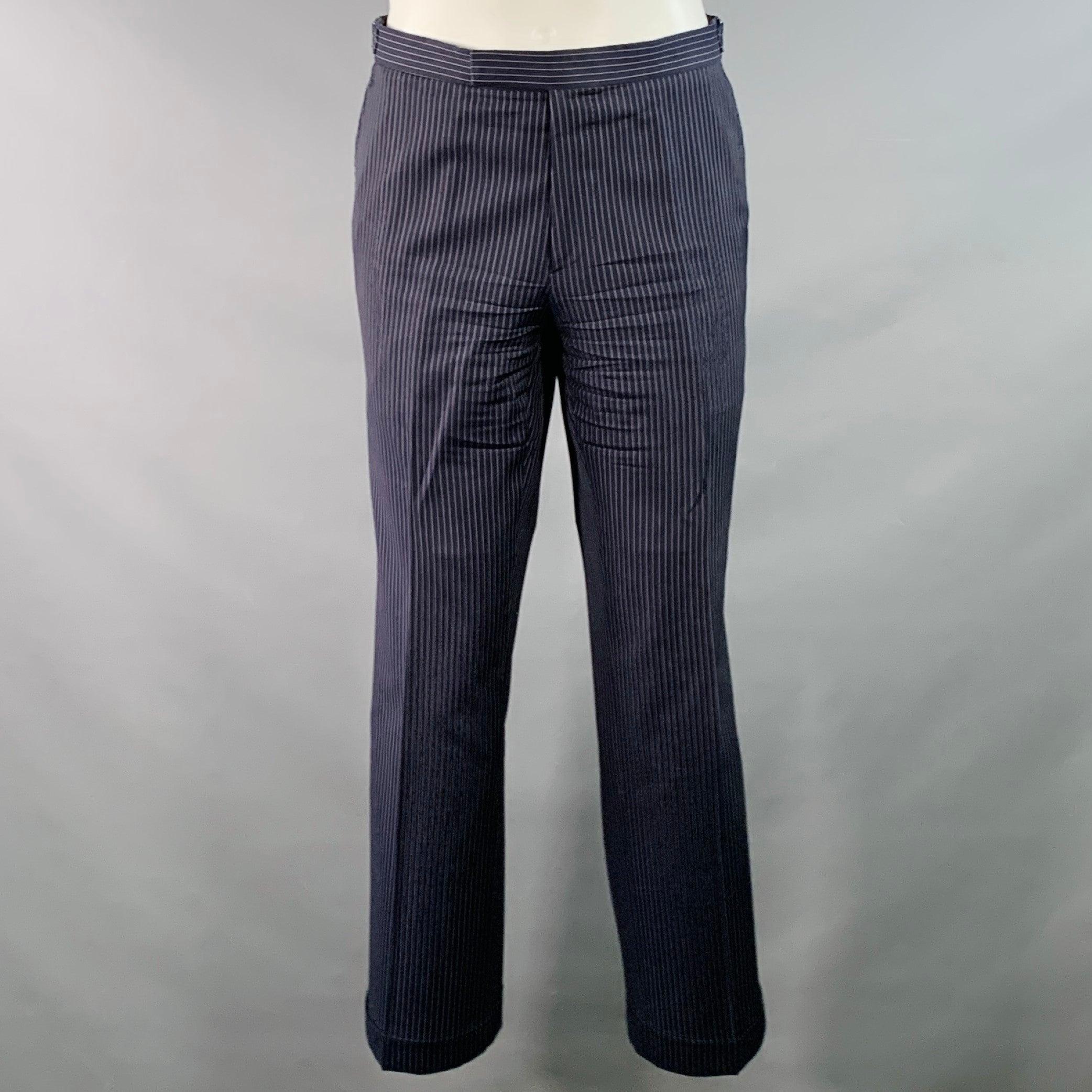 Uomo Ralph Lauren taglia 40 Abito in lana vergine a righe grigio-marino con risvolto a tacca in vendita