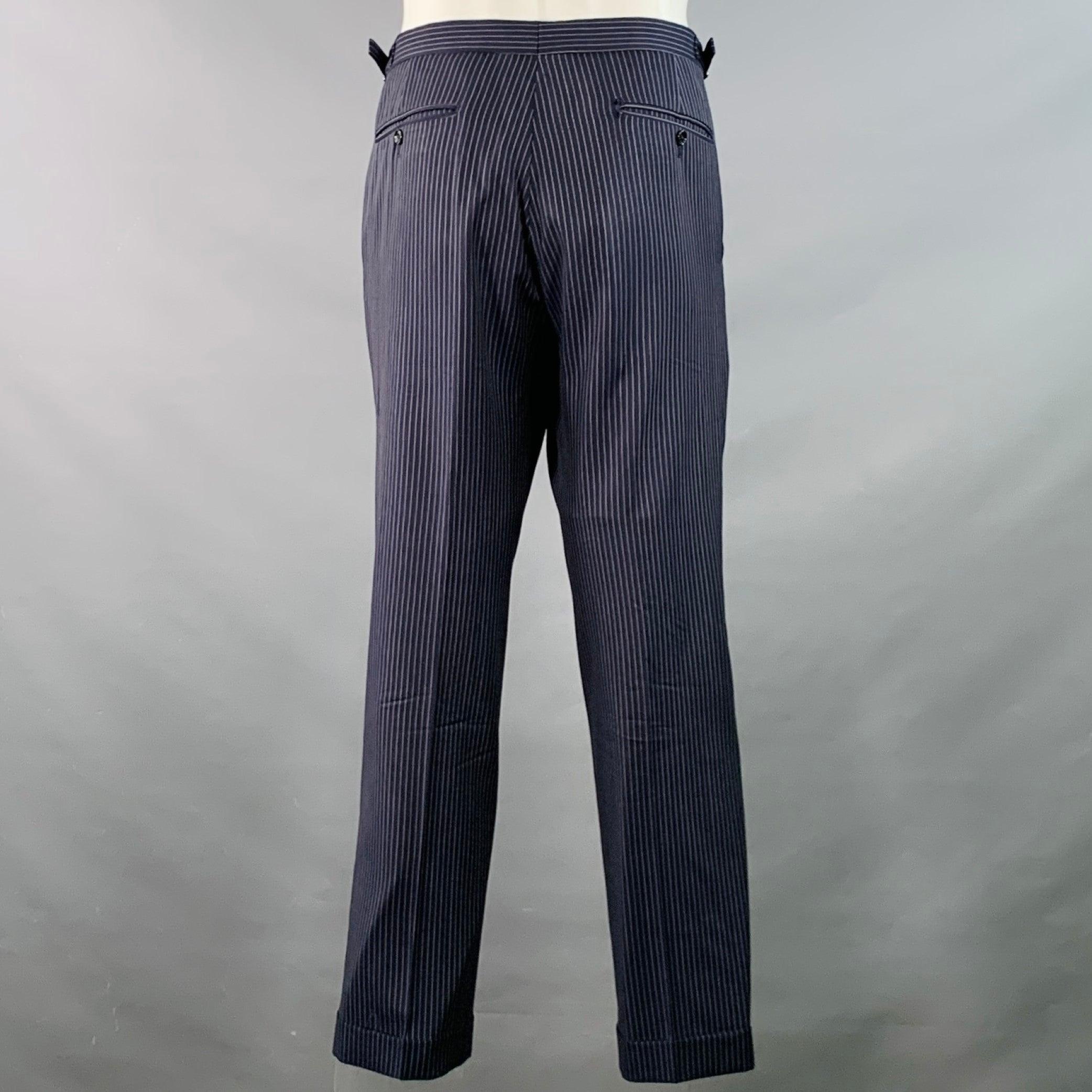 Ralph Lauren taglia 40 Abito in lana vergine a righe grigio-marino con risvolto a tacca in vendita 1