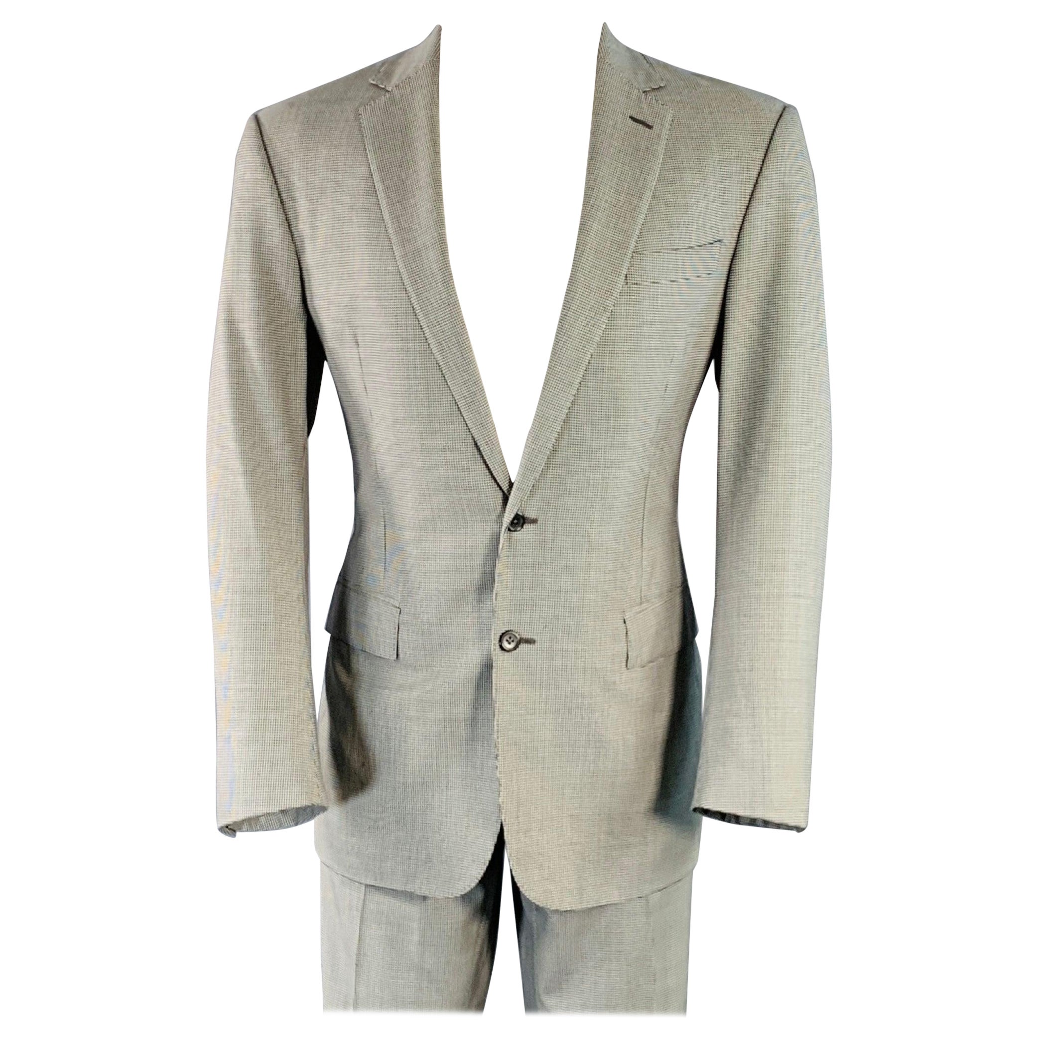 RALPH LAUREN Size 40 Regular Black Grey Houndstooth Wool Notch Lapel Suit