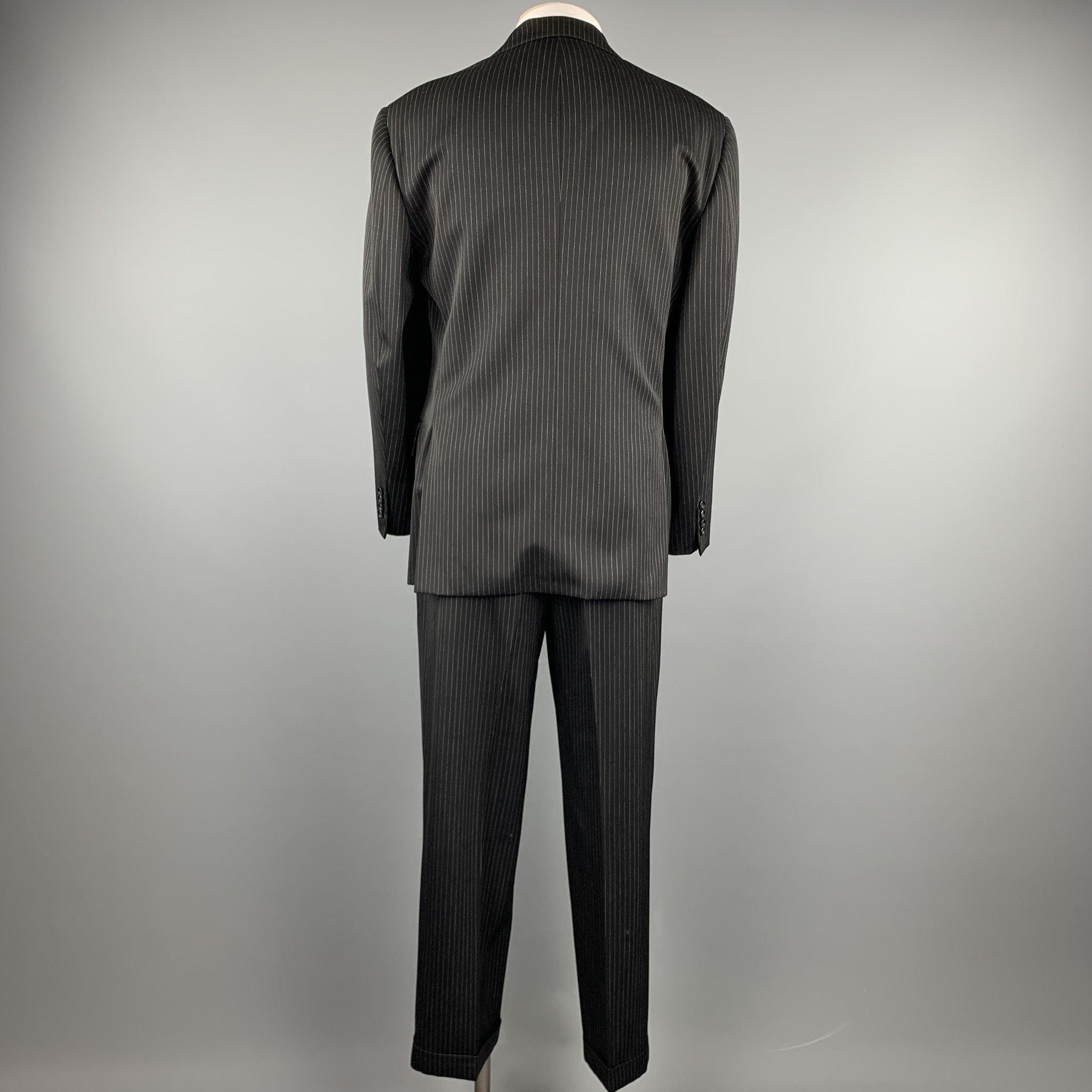 RALPH LAUREN Taille 40 Tailleur tailleur à revers en laine à rayures noires régulières Bon état - En vente à San Francisco, CA