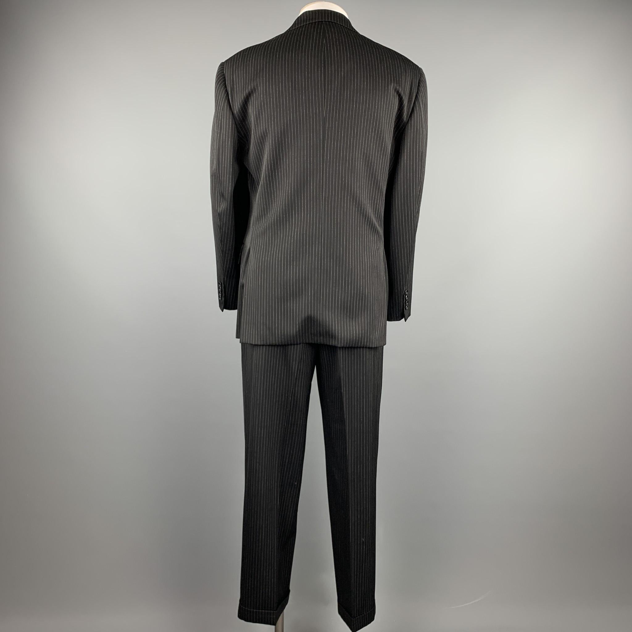 RALPH LAUREN Size 40 Regular Black Stripe Wool Notch Lapel Suit In Good Condition In San Francisco, CA