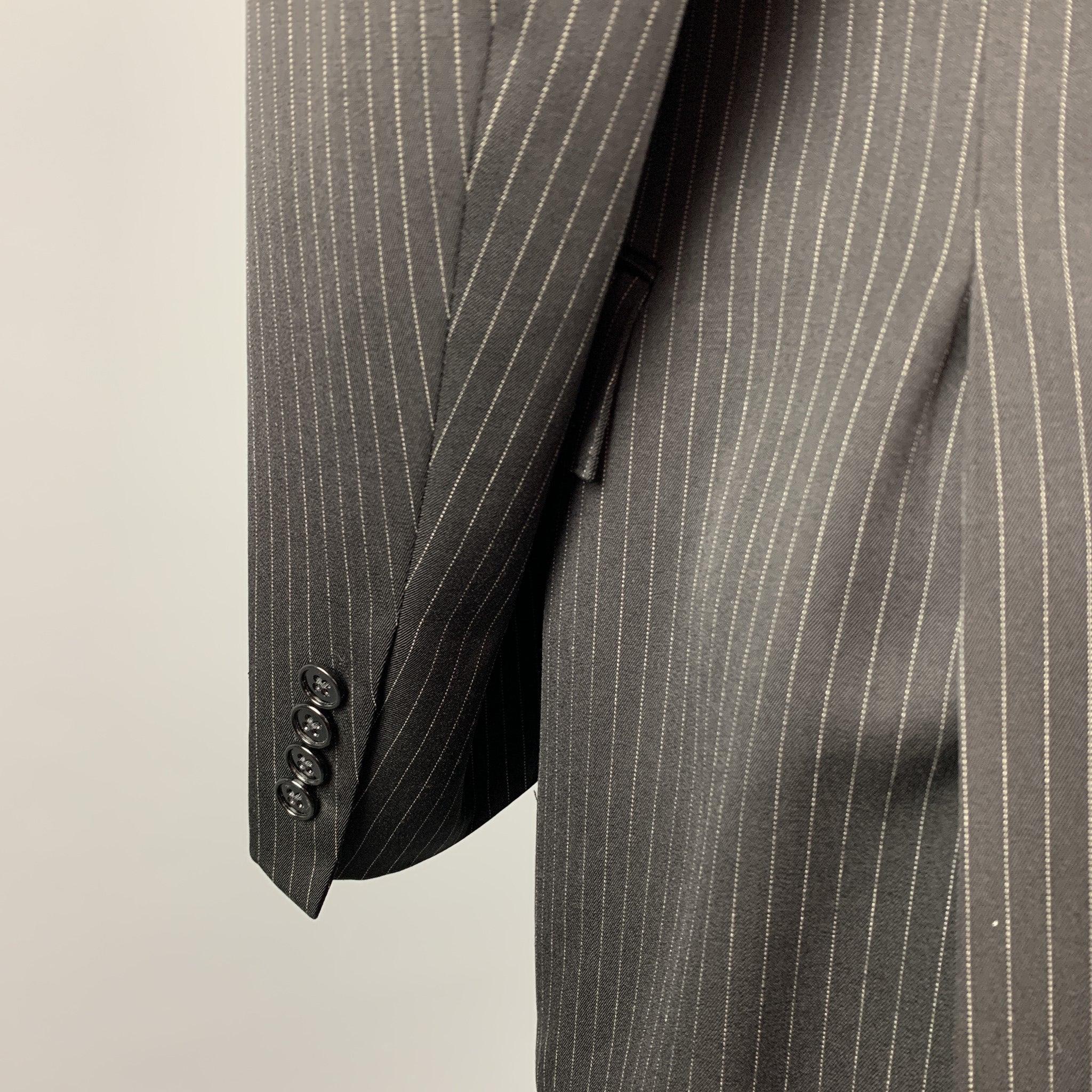 Men's RALPH LAUREN Size 40 Regular Black Stripe Wool Notch Lapel Suit For Sale
