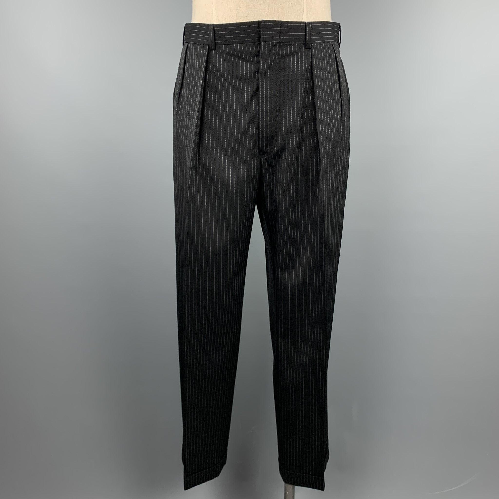 RALPH LAUREN Size 40 Regular Black Stripe Wool Notch Lapel Suit For Sale 1