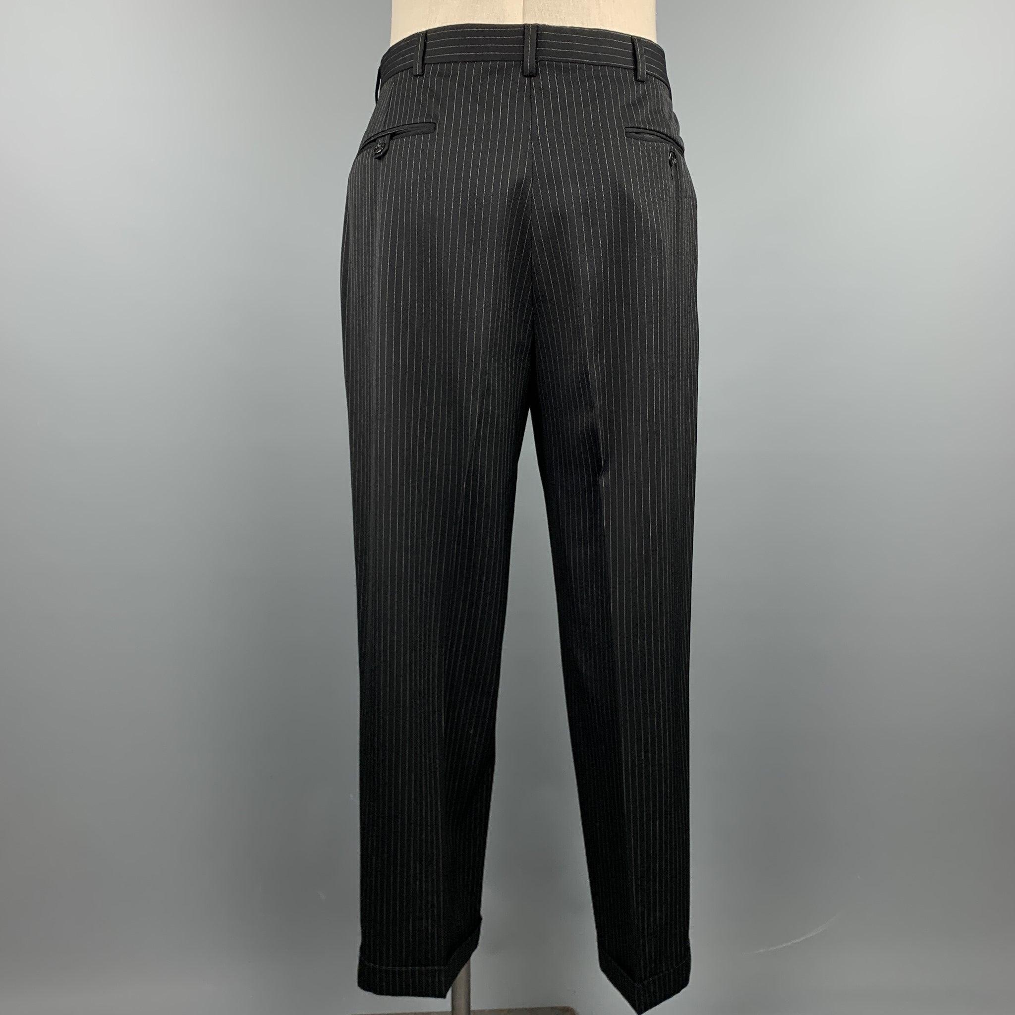 RALPH LAUREN Size 40 Regular Black Stripe Wool Notch Lapel Suit For Sale 2