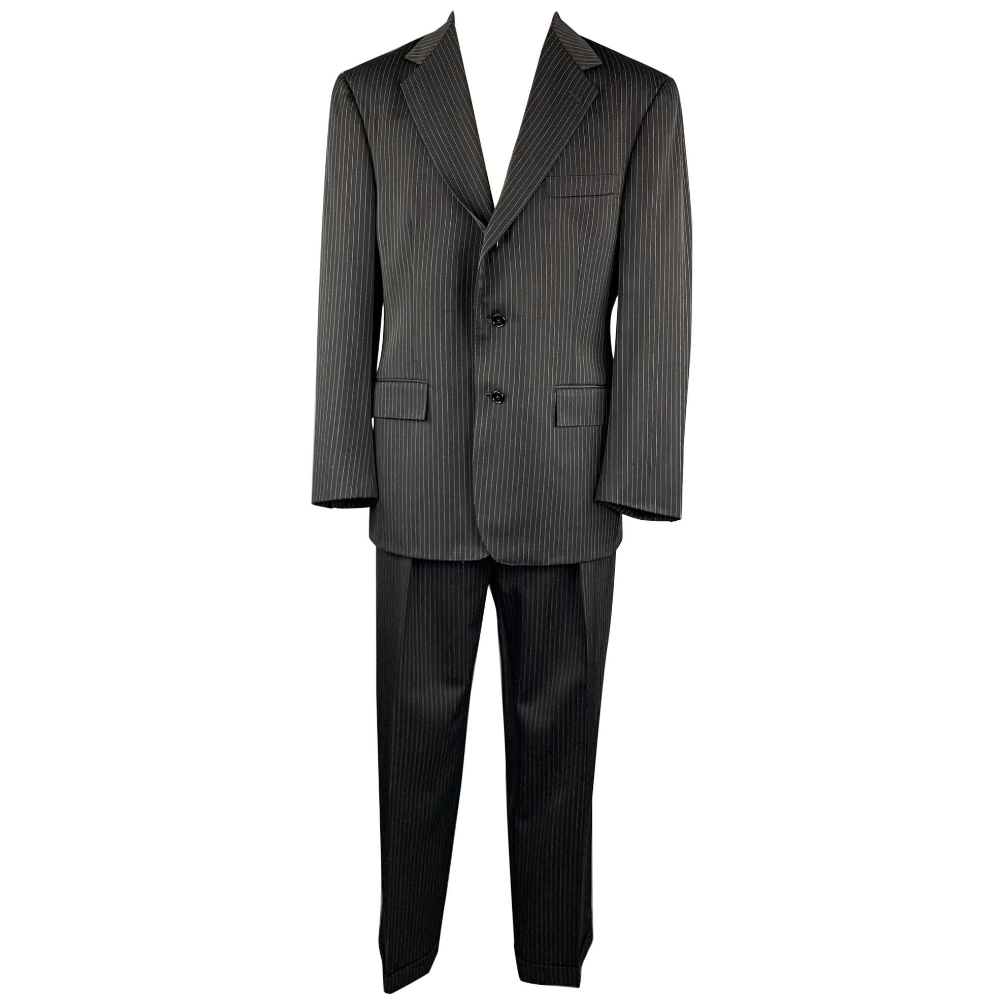 RALPH LAUREN Size 40 Regular Black Stripe Wool Notch Lapel Suit