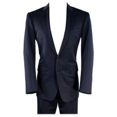RALPH LAUREN Size 40 Regular Navy Twill Wool Notch Lapel Suit