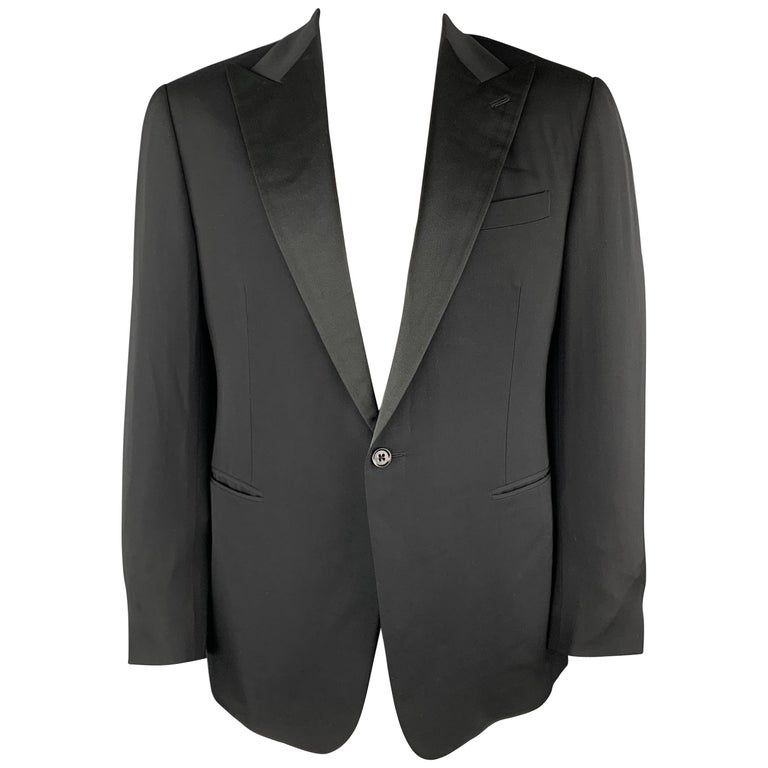 RALPH LAUREN Size 42 Black Wool Satin Peak Lapel Tuxedo Sport Coat at ...