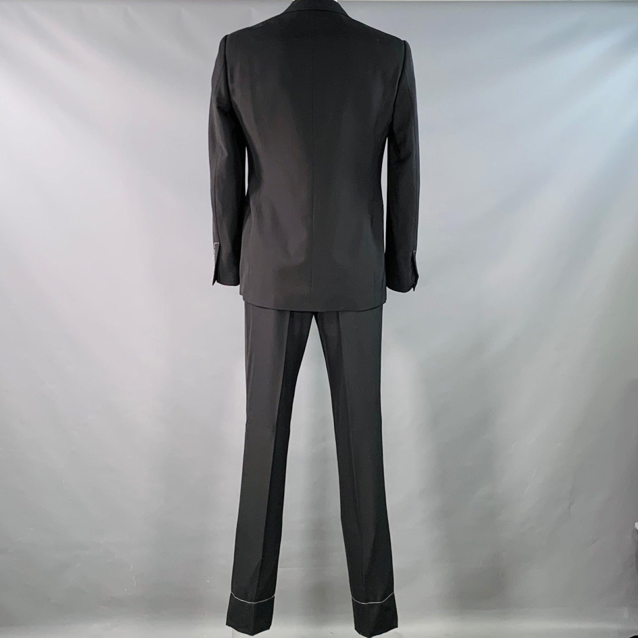 RALPH LAUREN Size 42 Long Black Wool Peak Lapel Single Button Tuxedo In Excellent Condition For Sale In San Francisco, CA