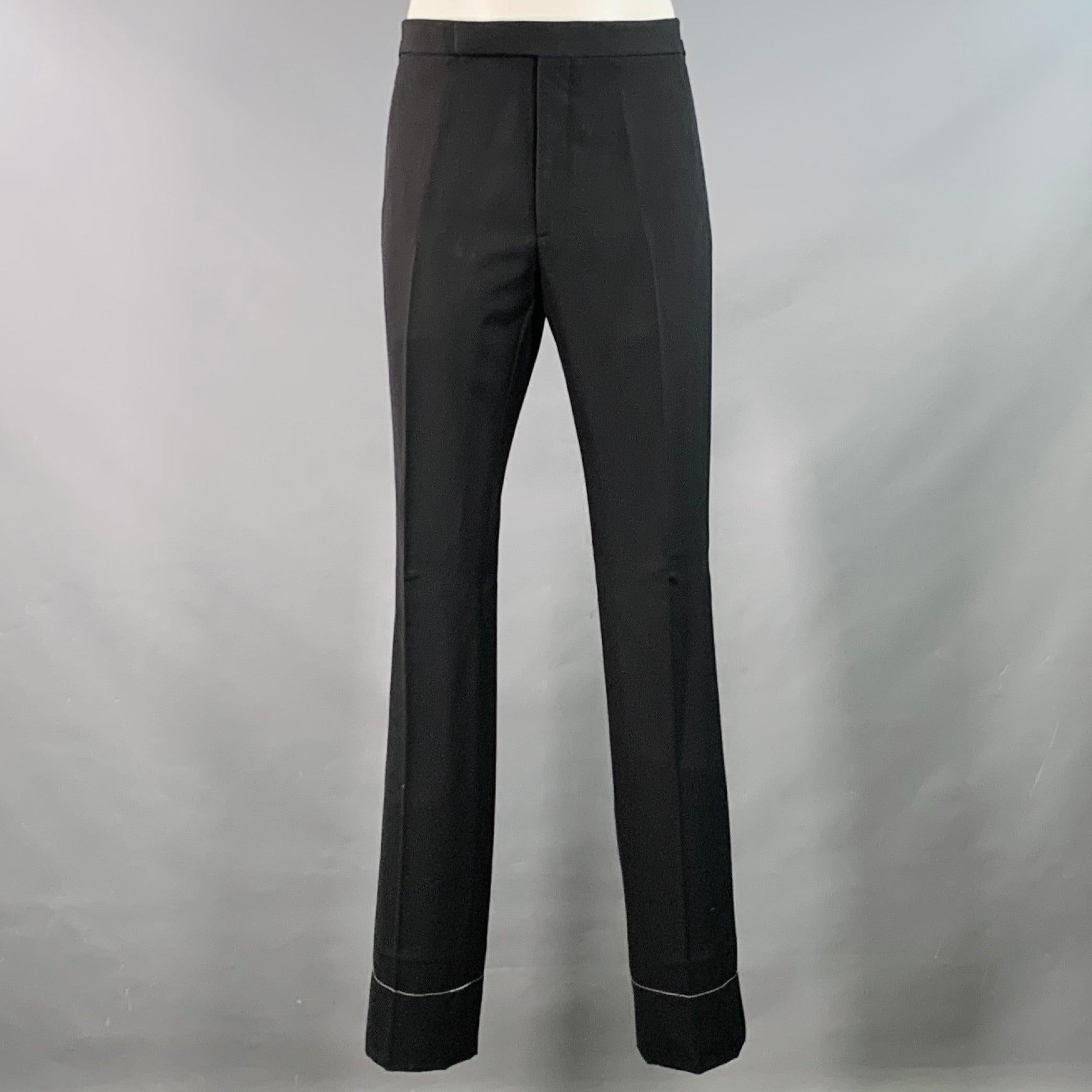 Men's RALPH LAUREN Size 42 Long Black Wool Peak Lapel Single Button Tuxedo For Sale