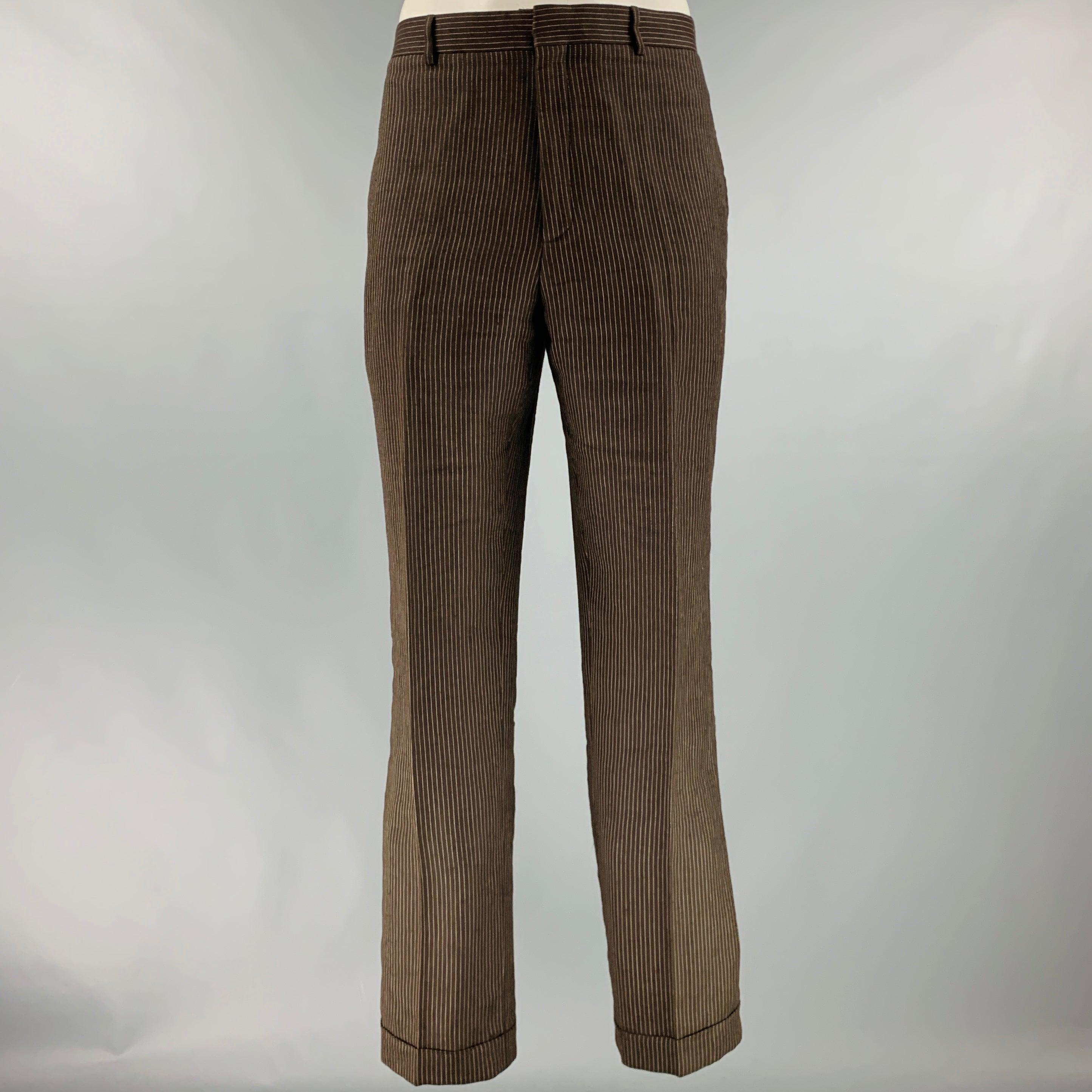 Men's RALPH LAUREN Size 42 Long Brown Stripe Wool Notch Lapel Suit For Sale
