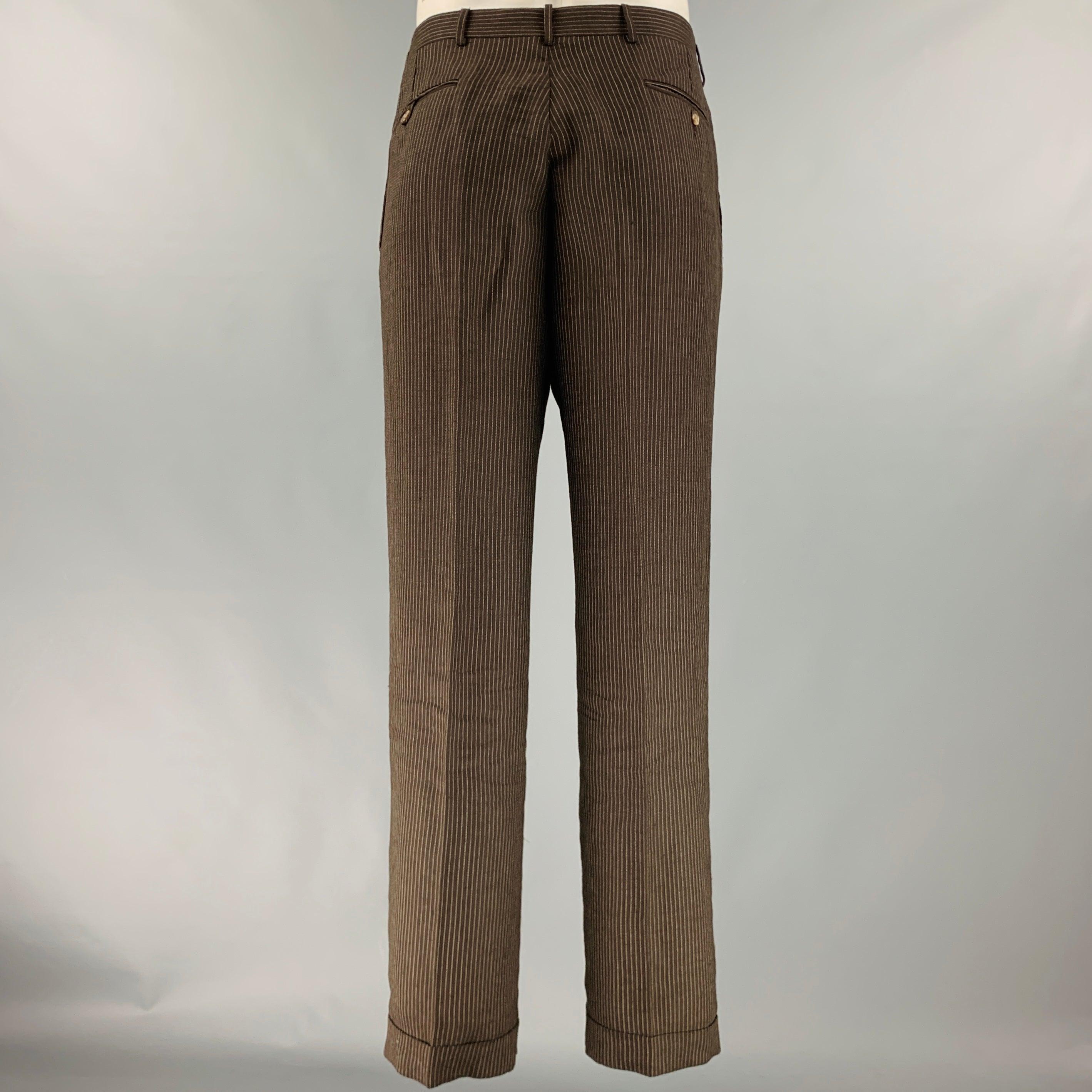 RALPH LAUREN Size 42 Long Brown Stripe Wool Notch Lapel Suit 1