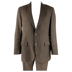 Ralph Lauren Taglia 42 Abito lungo in lana a righe Brown con risvolto a tacche