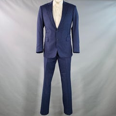 RALPH LAUREN Size 42 Long Navy White Pinstripe Wool Notch Lapel Suit