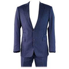 RALPH LAUREN Size 42 Long Navy White Pinstripe Wool Notch Lapel Suit