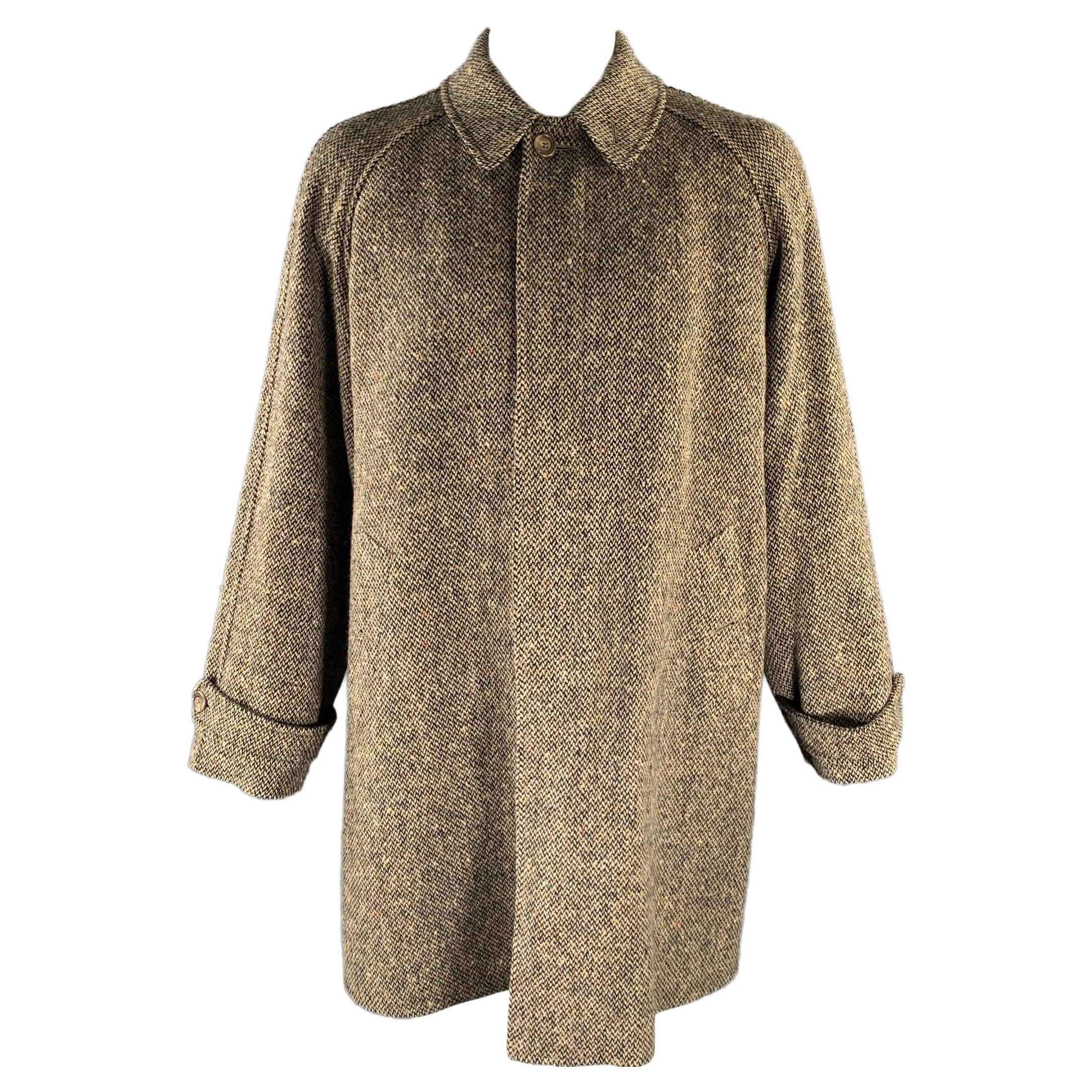 RALPH LAUREN Size 44 Tan Black Wool Hidden Placket Coat