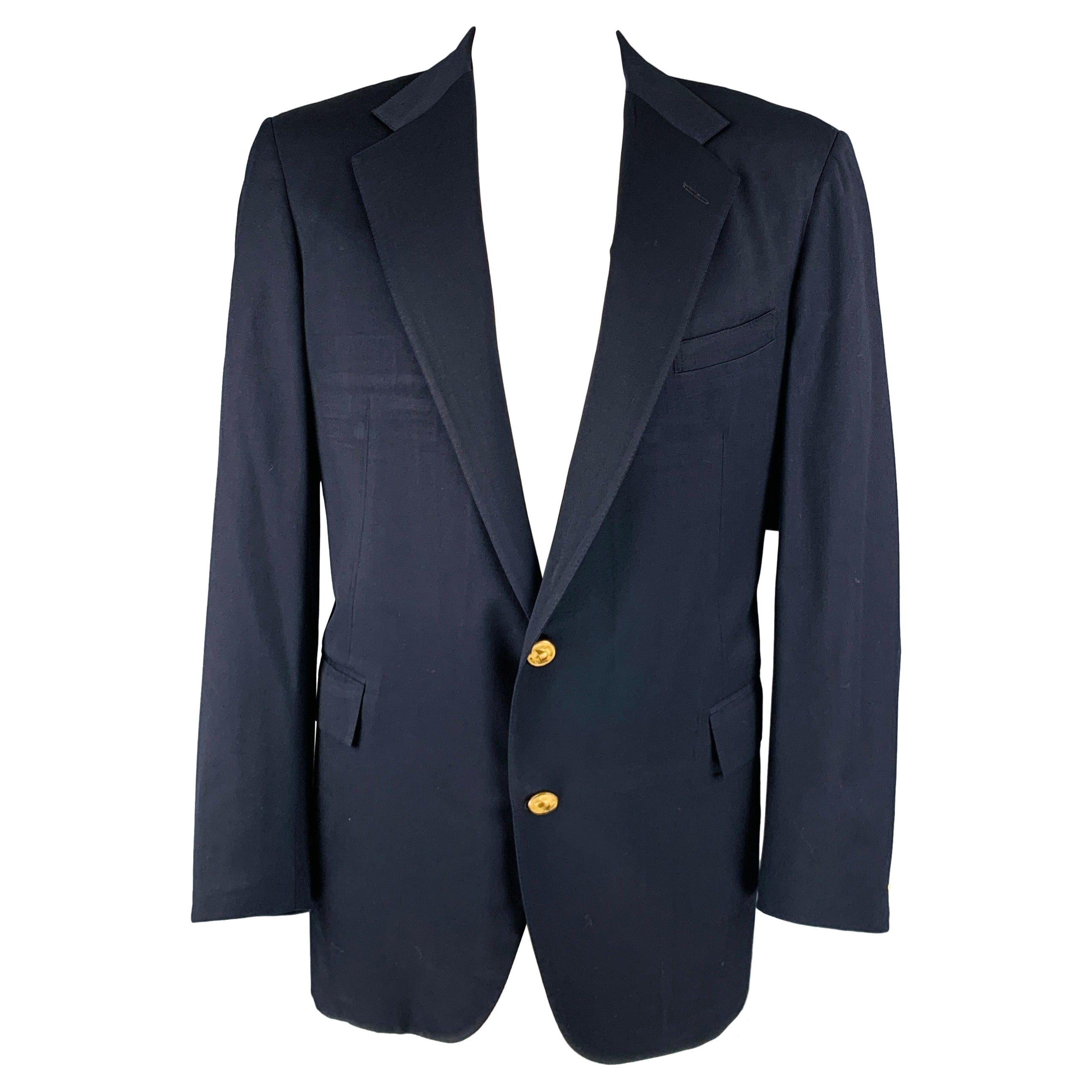 RALPH LAUREN - Manteau de sport en laine bleu marine à revers clouté, taille 46